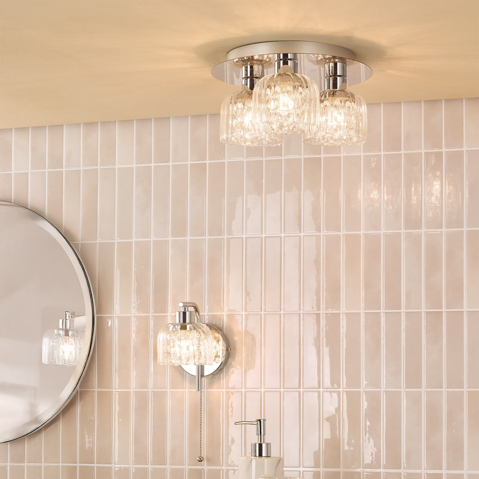 Forseti 3 Light Bathroom Flush Light Polished Chrome and Glass IP44