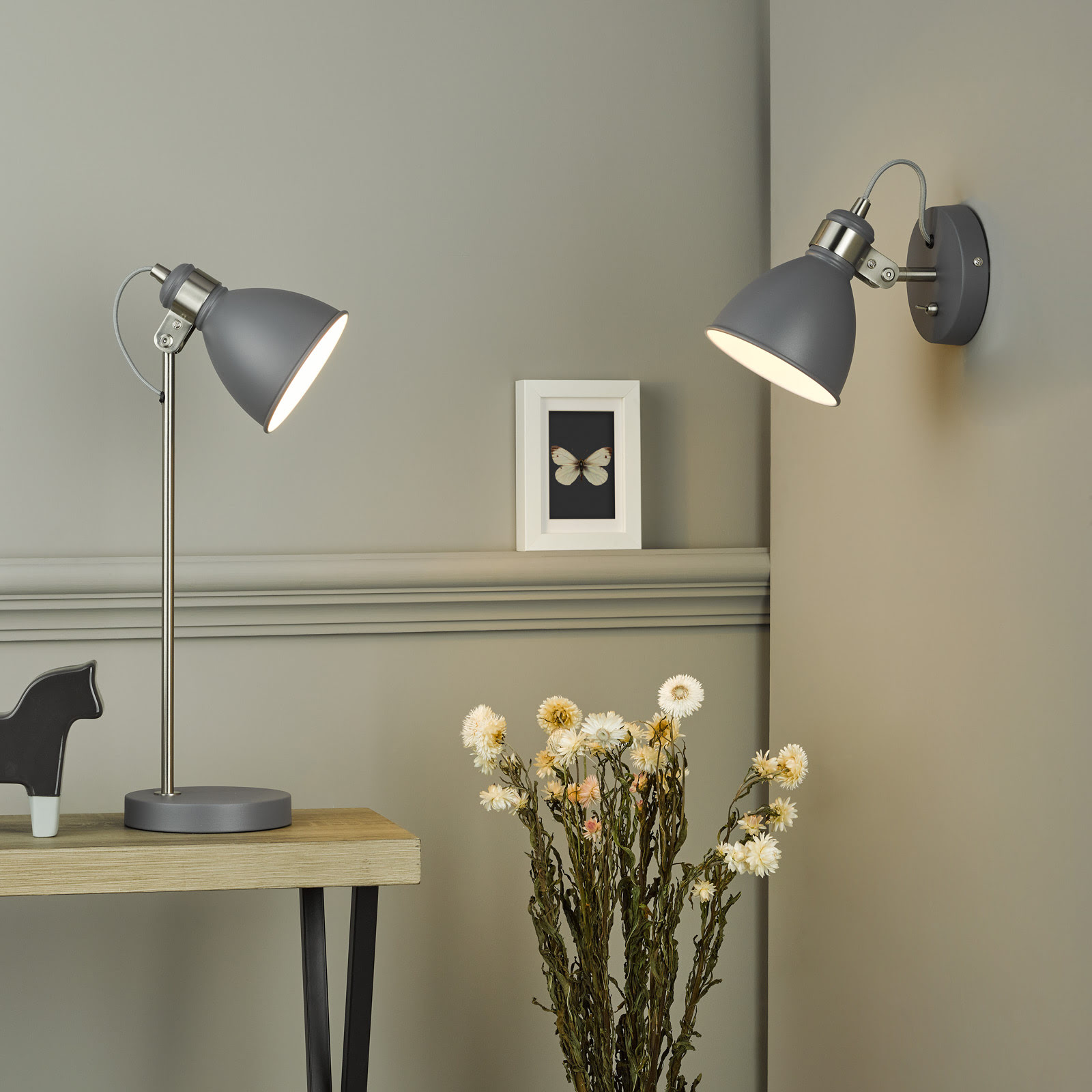 Frederick Task Table Lamp Dark Grey Satin Chrome