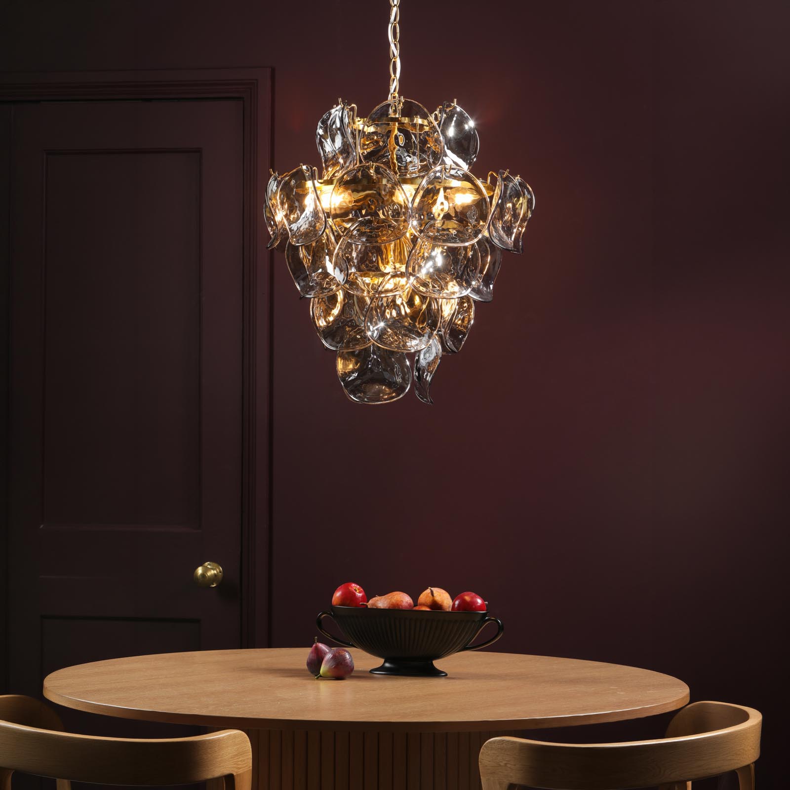 Genoa 8 Light Pendant Natural Brass and Smoked Glass