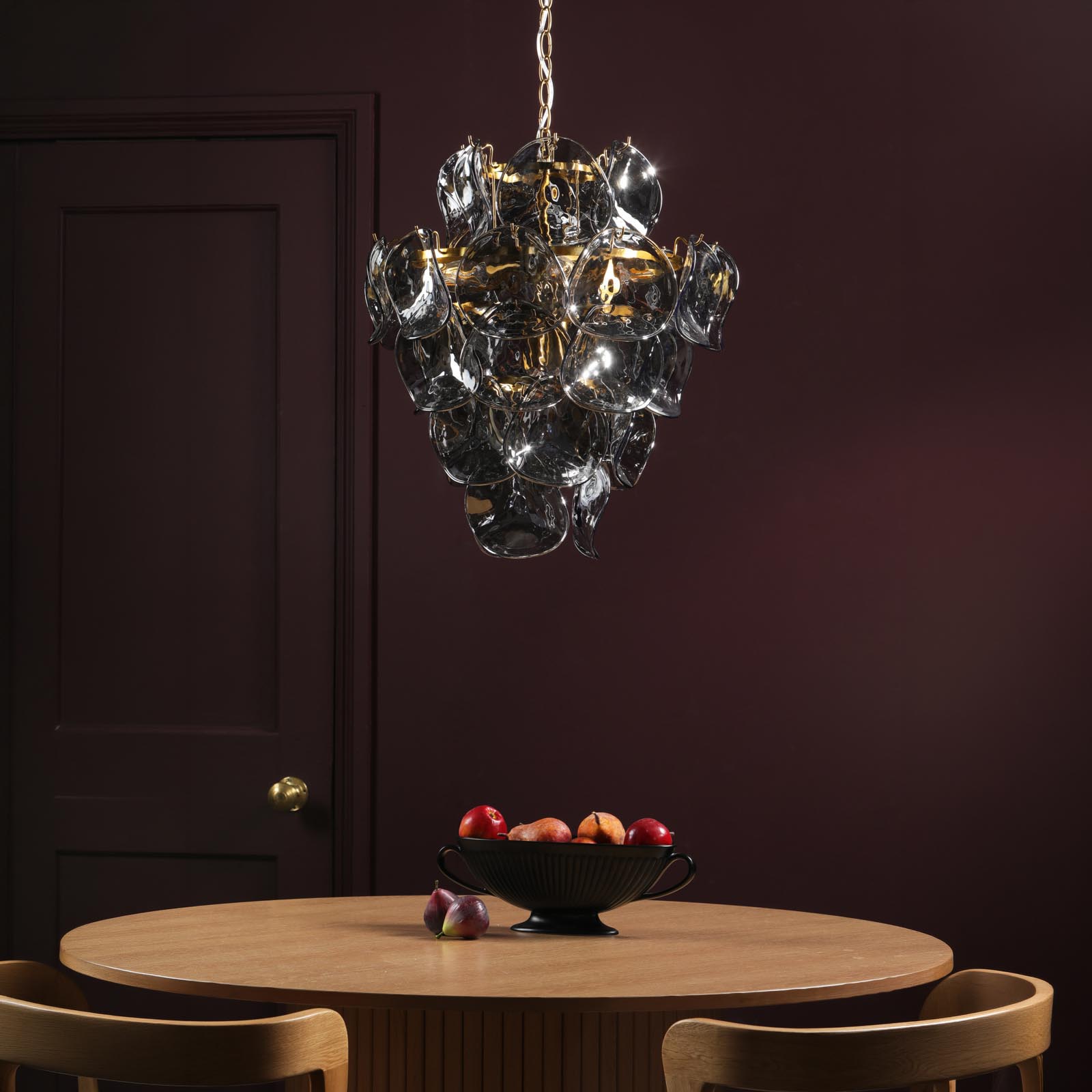 Genoa 8 Light Pendant Natural Brass and Smoked Glass