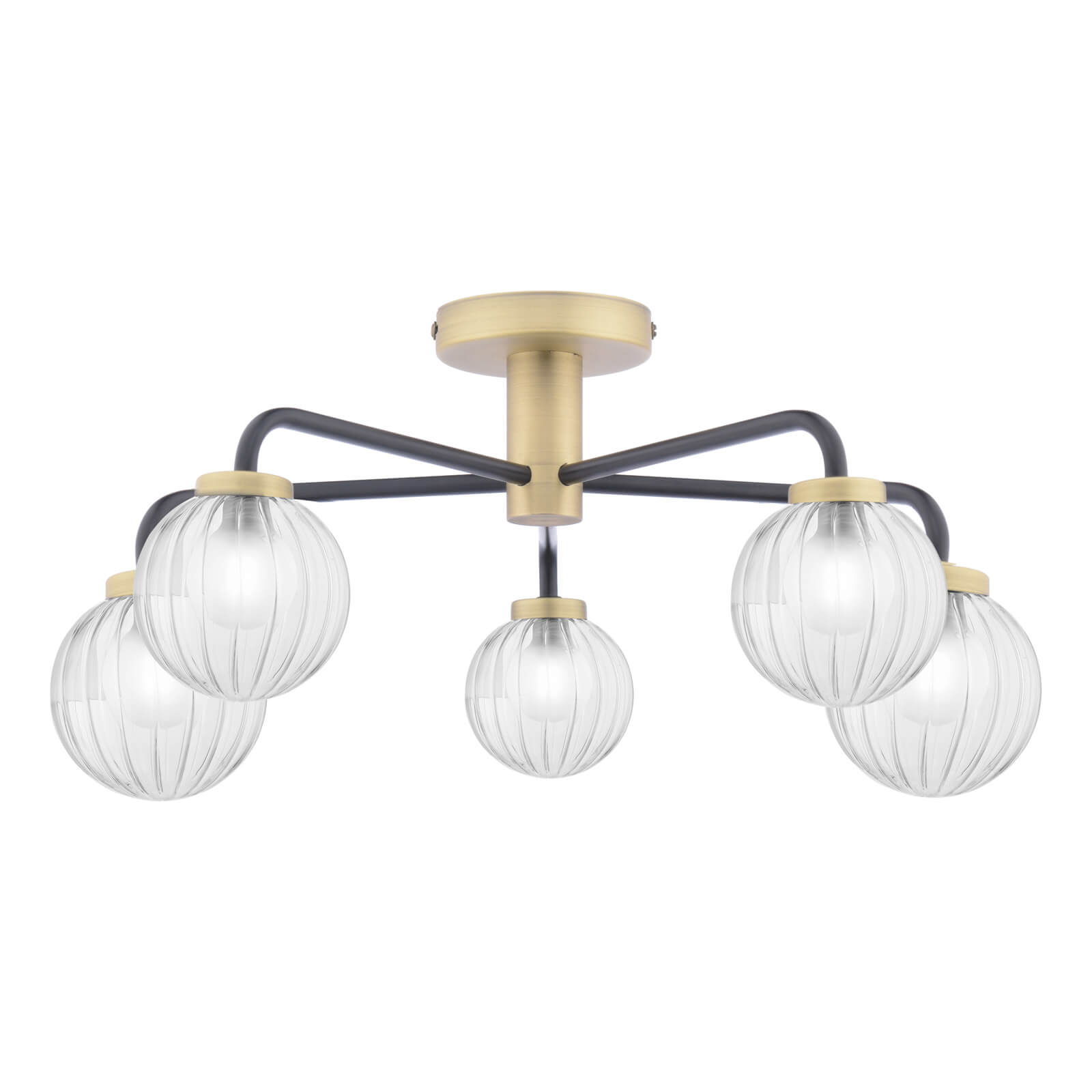 Gibbs 5 Light Semi-Flush Antique Brass & Glass