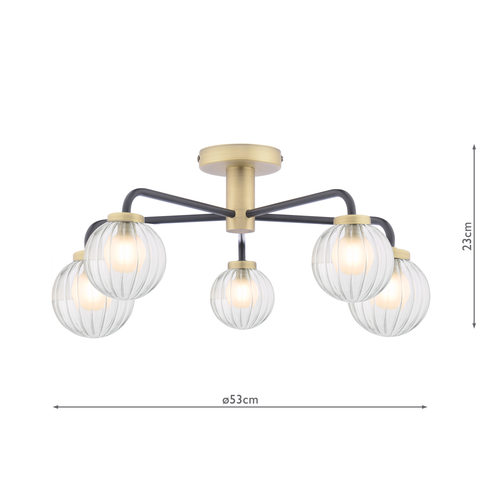 Gibbs 5 Light Semi-Flush Antique Brass & Glass