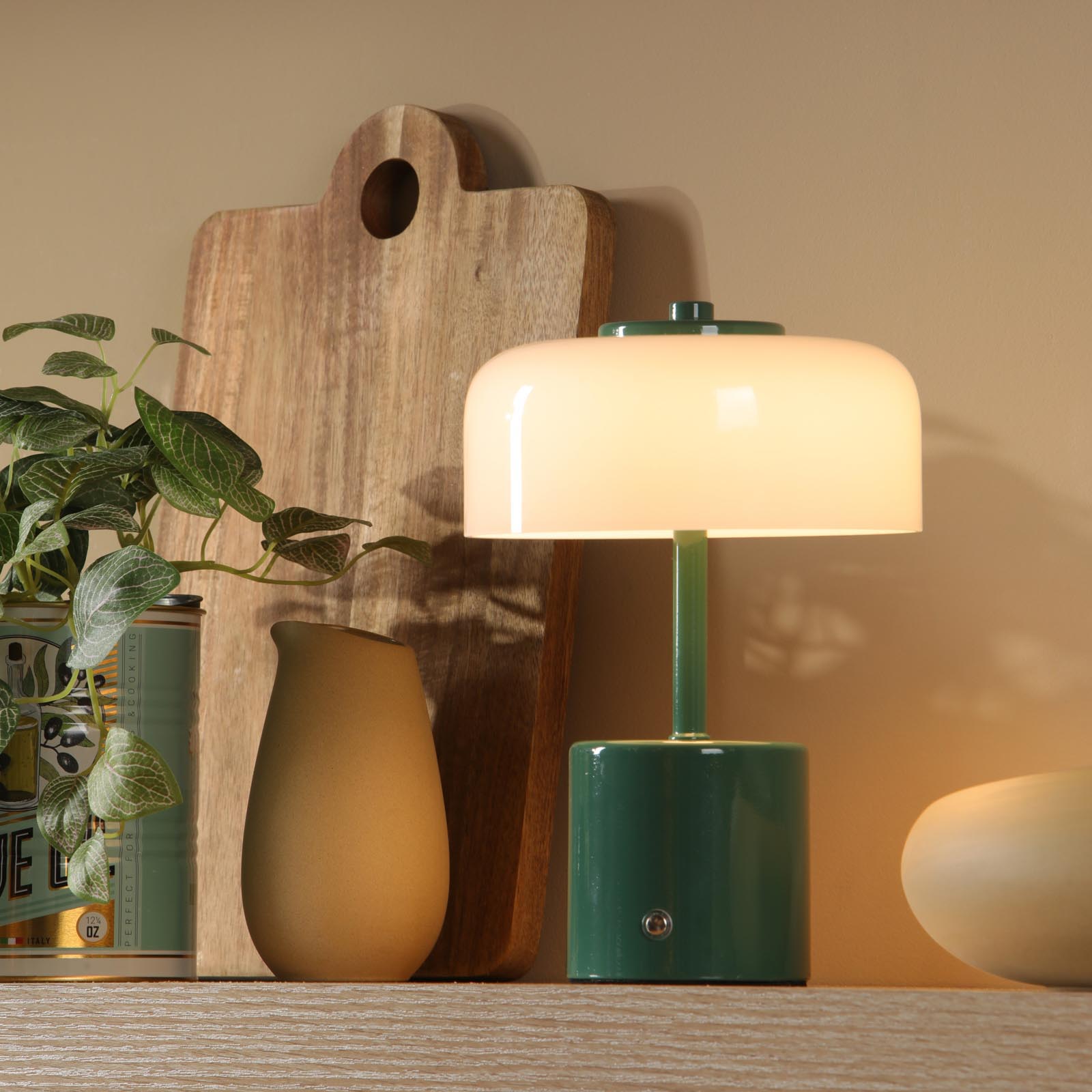 Gidget Rechargeable Table Lamp Green and Opal Glass LED