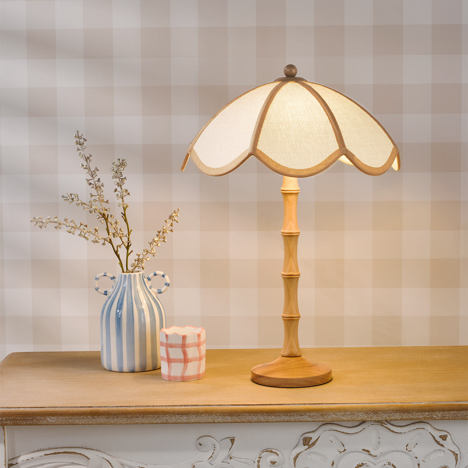 Giuliana 2 Light Table Lamp Wood with Rattan Shade