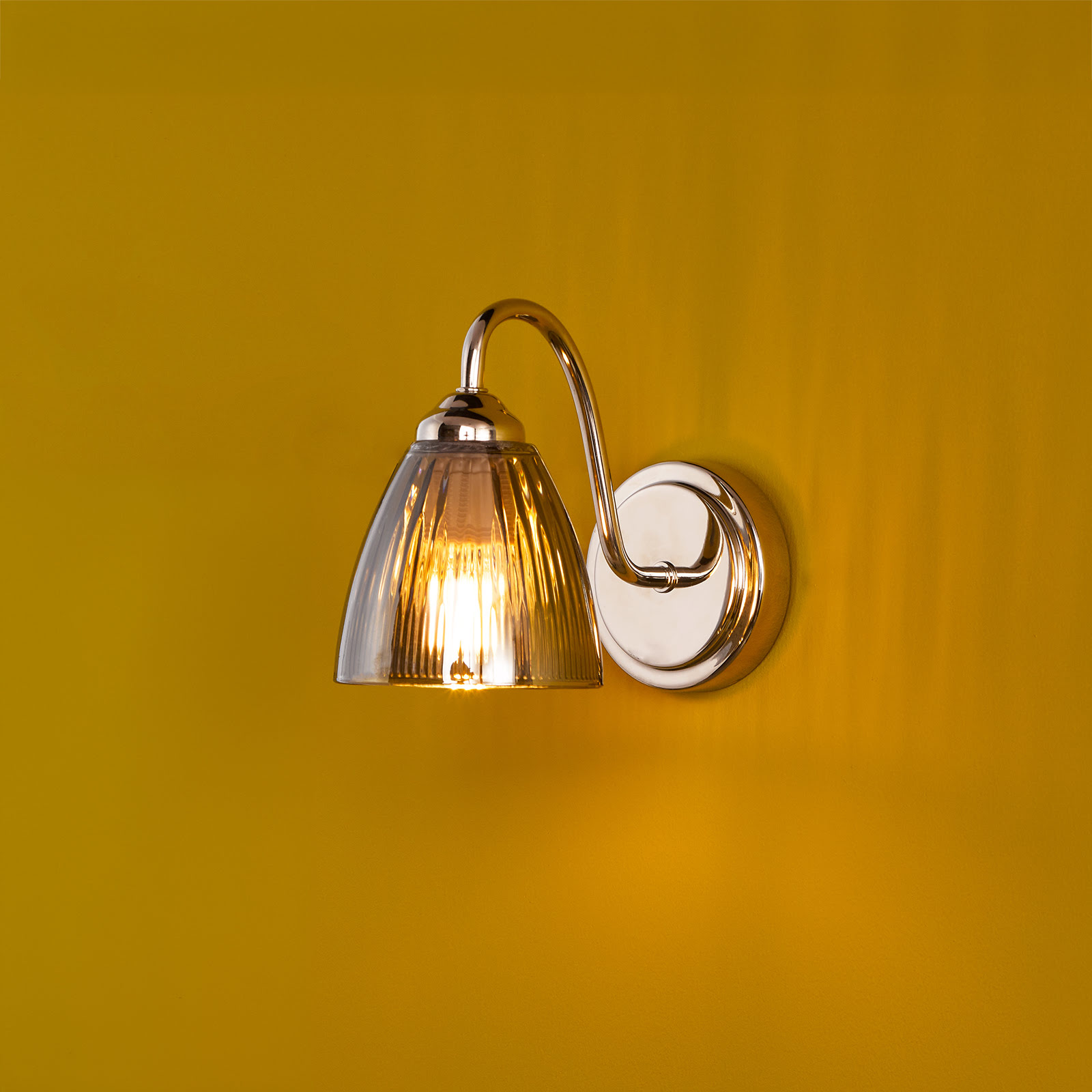 Glynis Wall Light Polished Nickel and Smoked Ribbed Glass