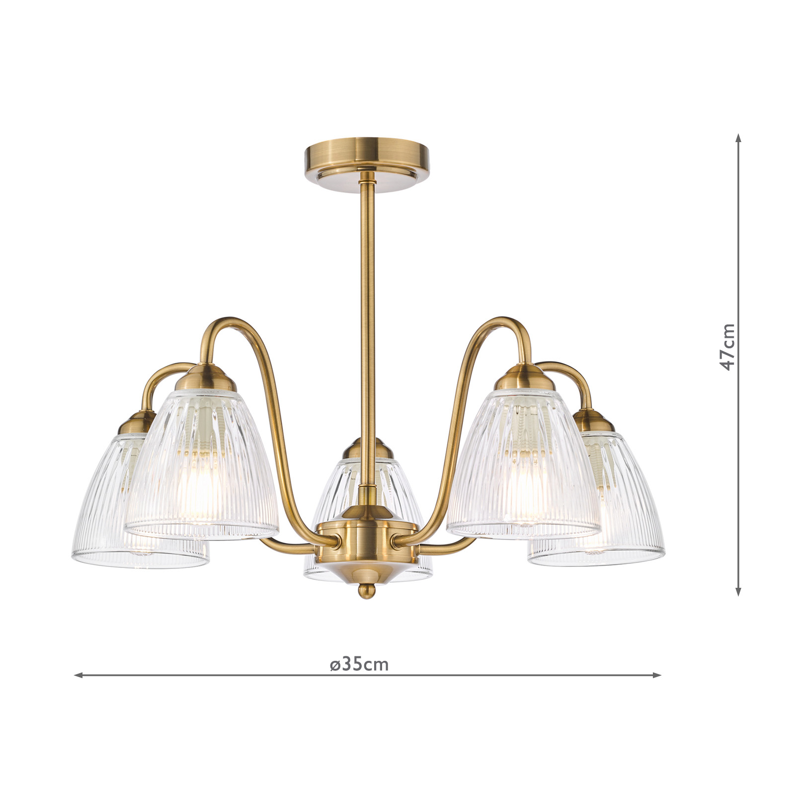 Glynis 5 Light Semi-Flush Antique Bronze and Ribbed Glass