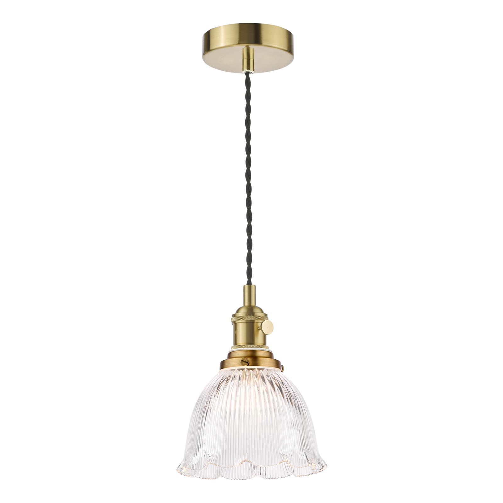 Hadano E14 Pendant Natural Brass and Domed Ribbed Glass Shade