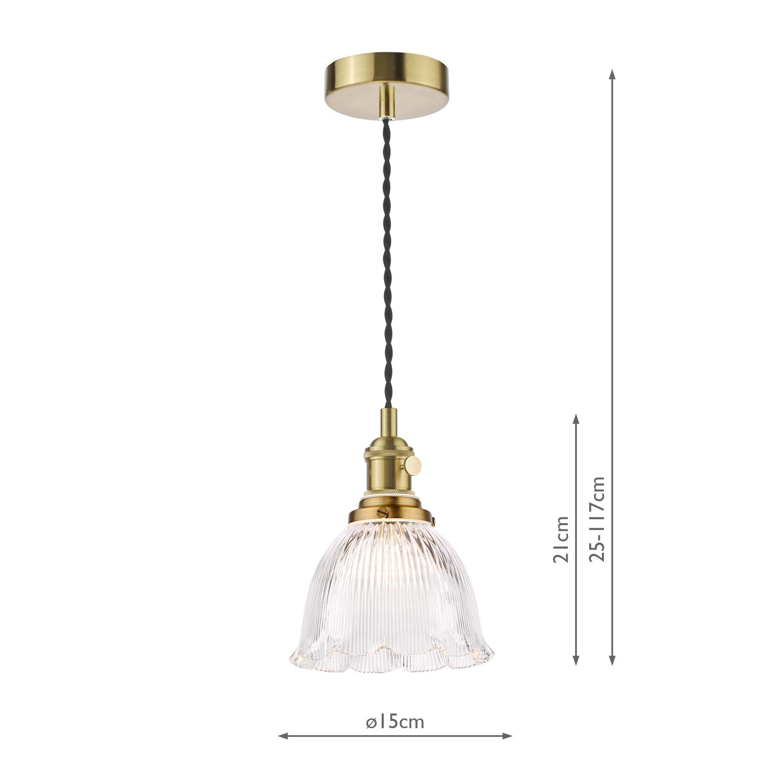 Hadano E14 Pendant Natural Brass and Domed Ribbed Glass Shade