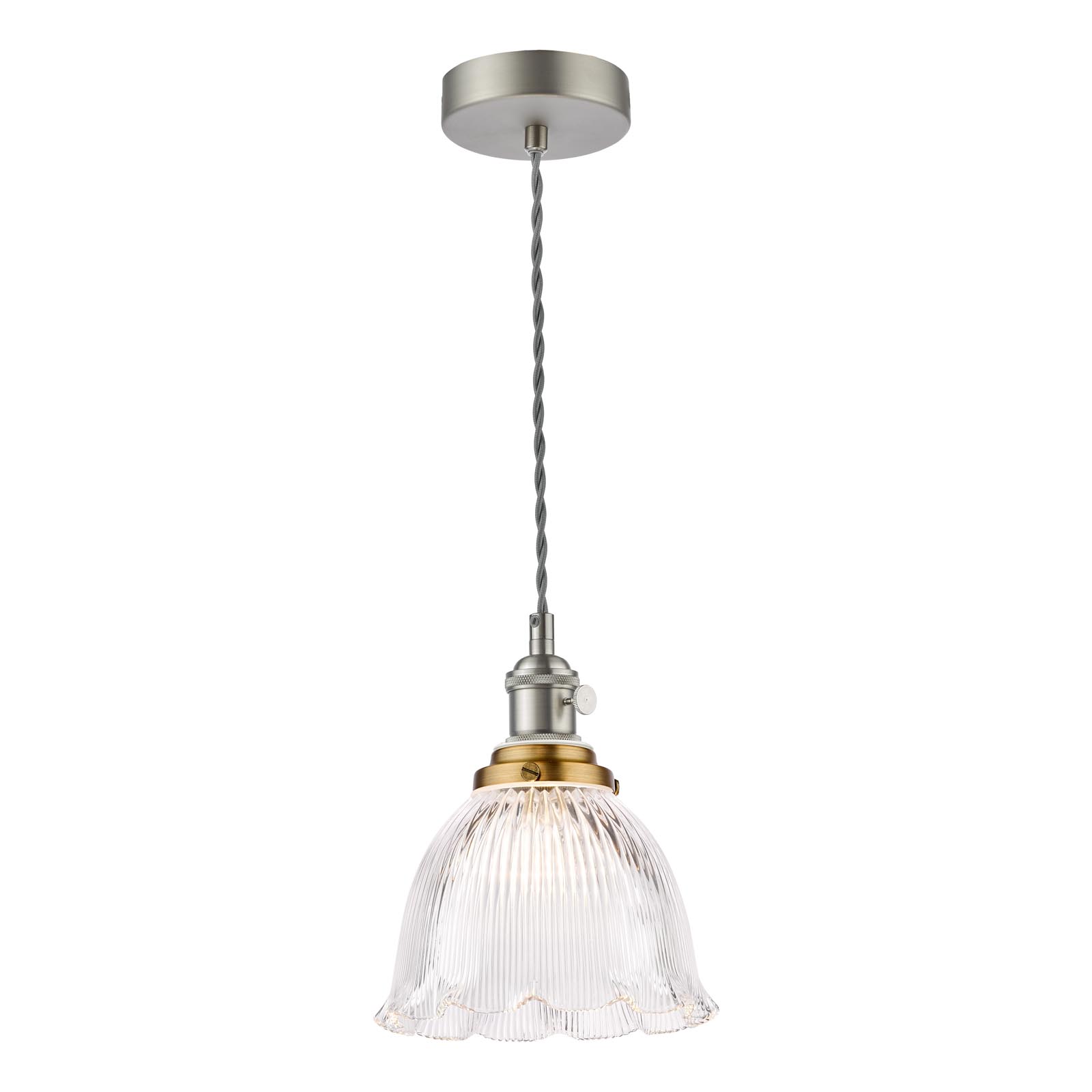 Hadano E14 Pendant Antique Chrome and Domed Ribbed Glass Shade