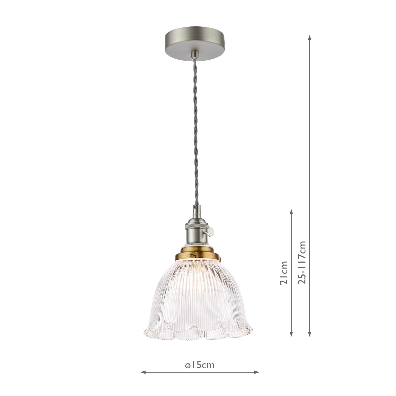 Hadano E14 Pendant Antique Chrome and Domed Ribbed Glass Shade