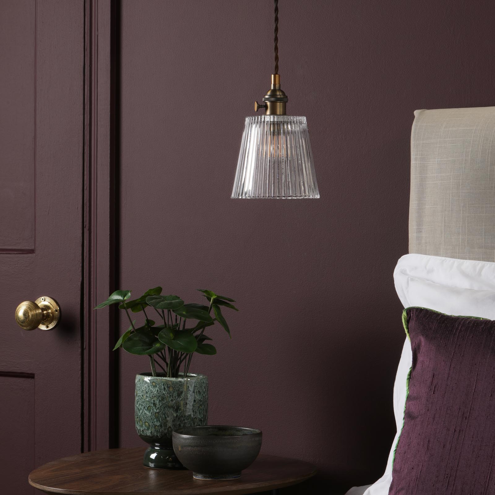 Hadano E14 Pendant Antique Bronze with Clear Ribbed Glass Shade
