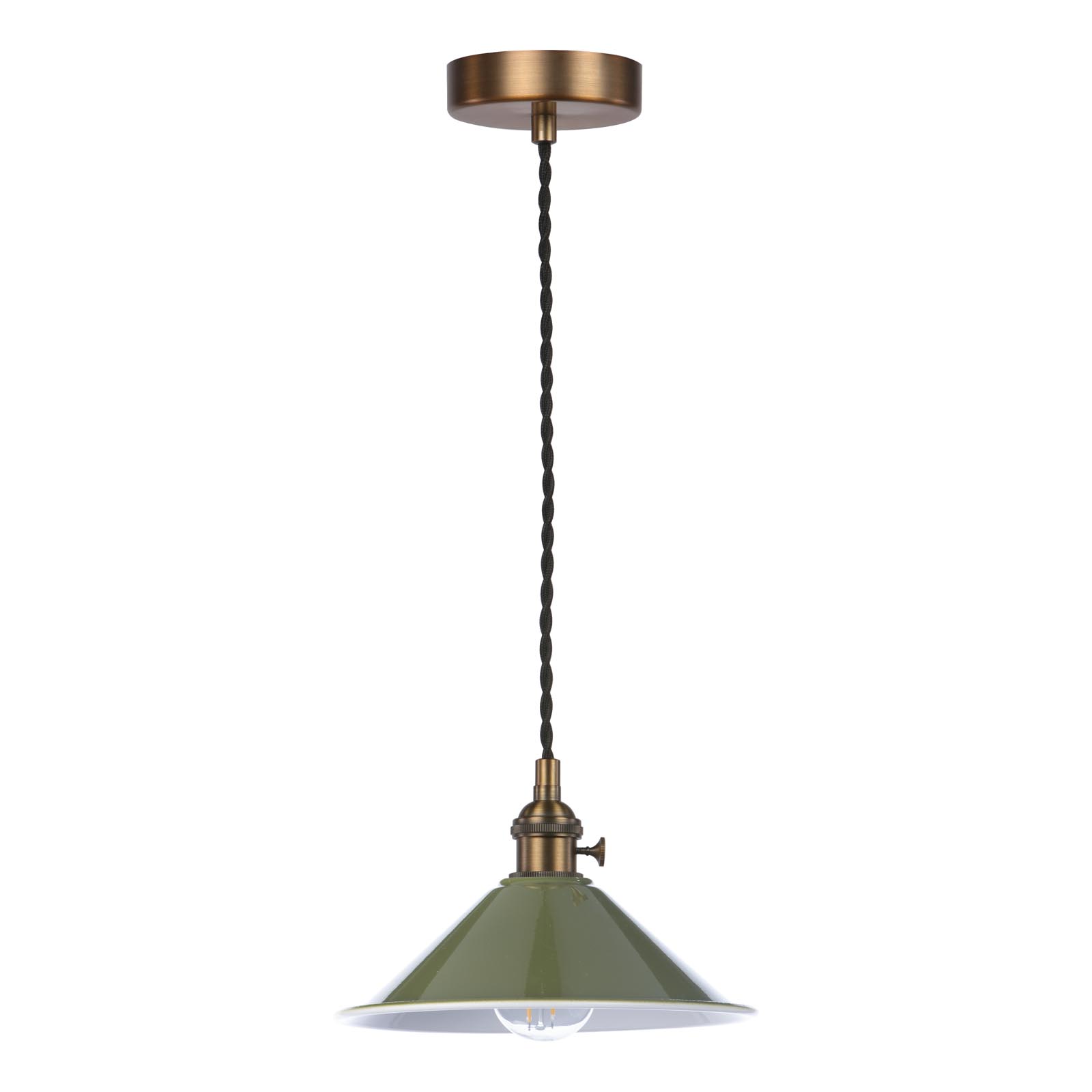 Hadano E14 Pendant Antique Bronze with Gloss Green Metal Shade 18cm