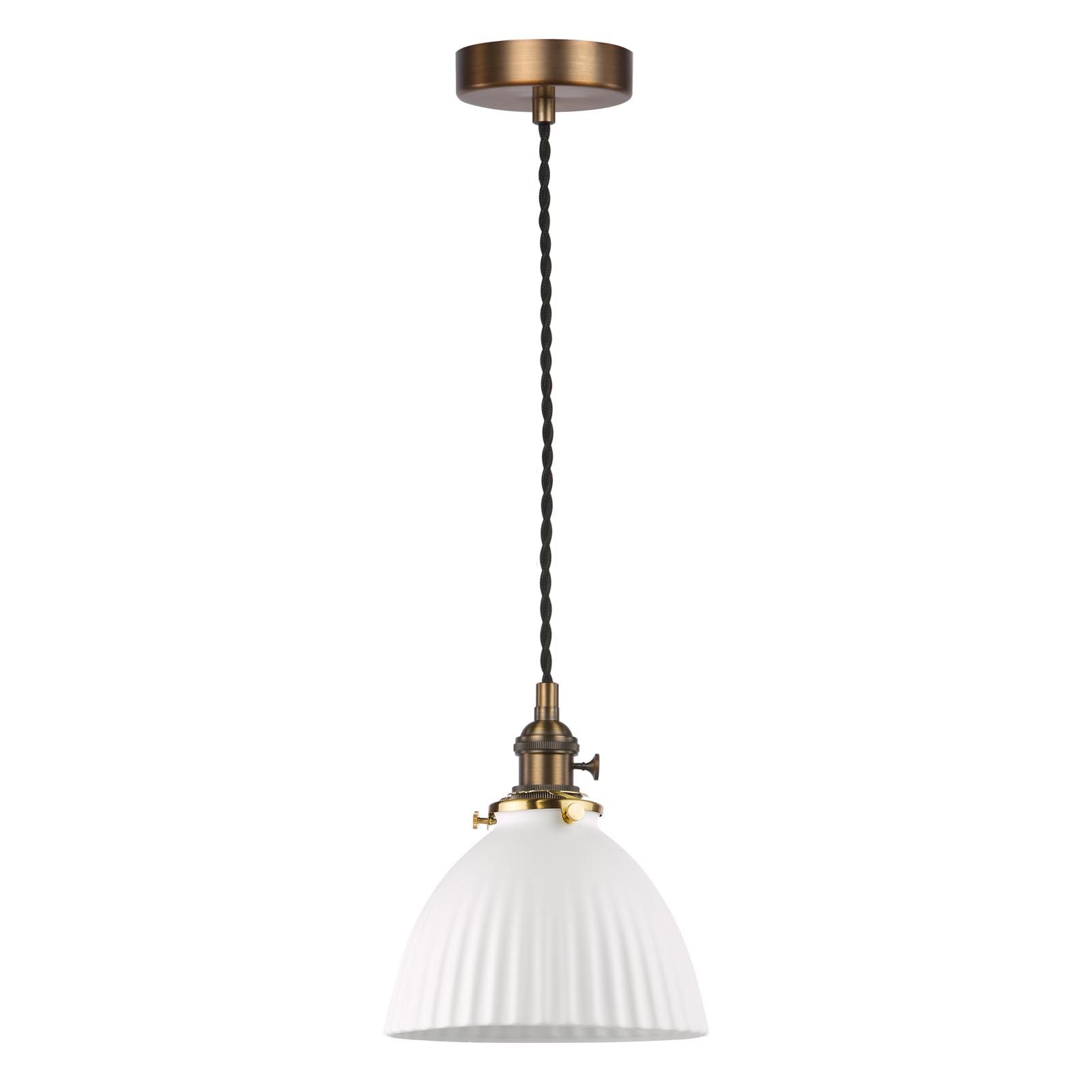 Hadano E14 Pendant Antique Bronze with White Domed Ceramic Shade