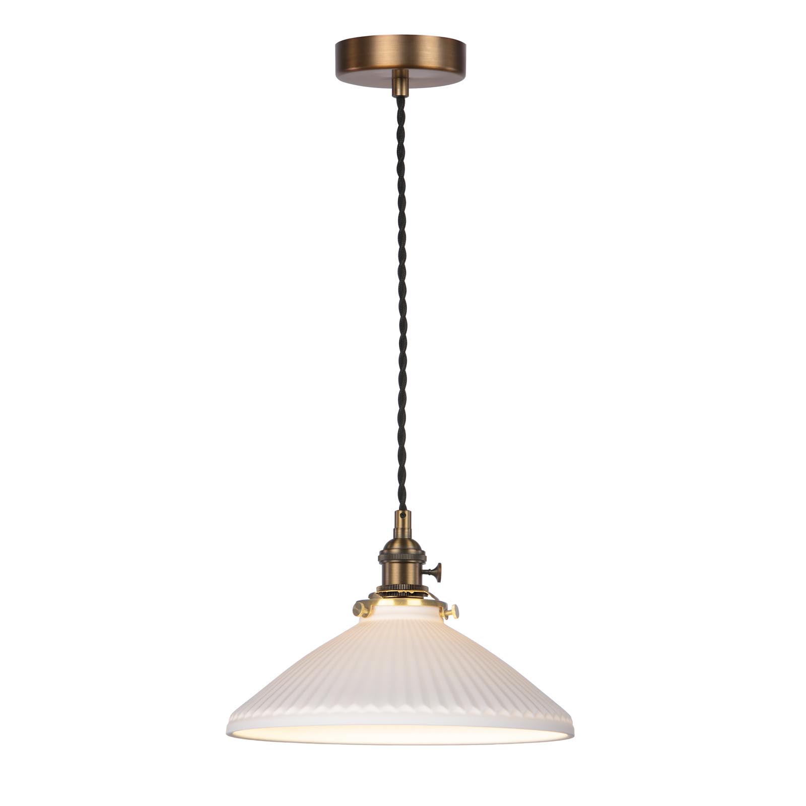 Hadano E14 Pendant Antique Bronze with White Shallow Ceramic Shade