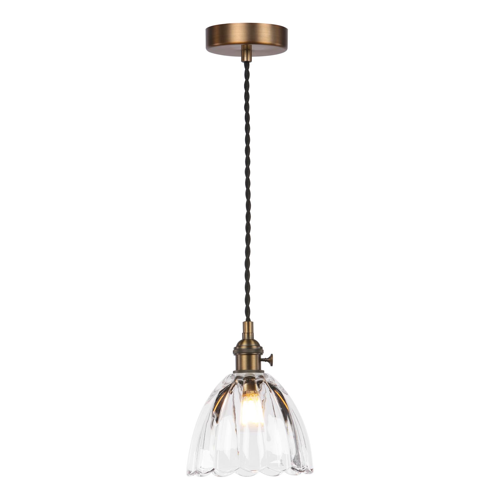 Hadano E14 Pendant Antique Bronze with Scalloped Bell Glass Shade