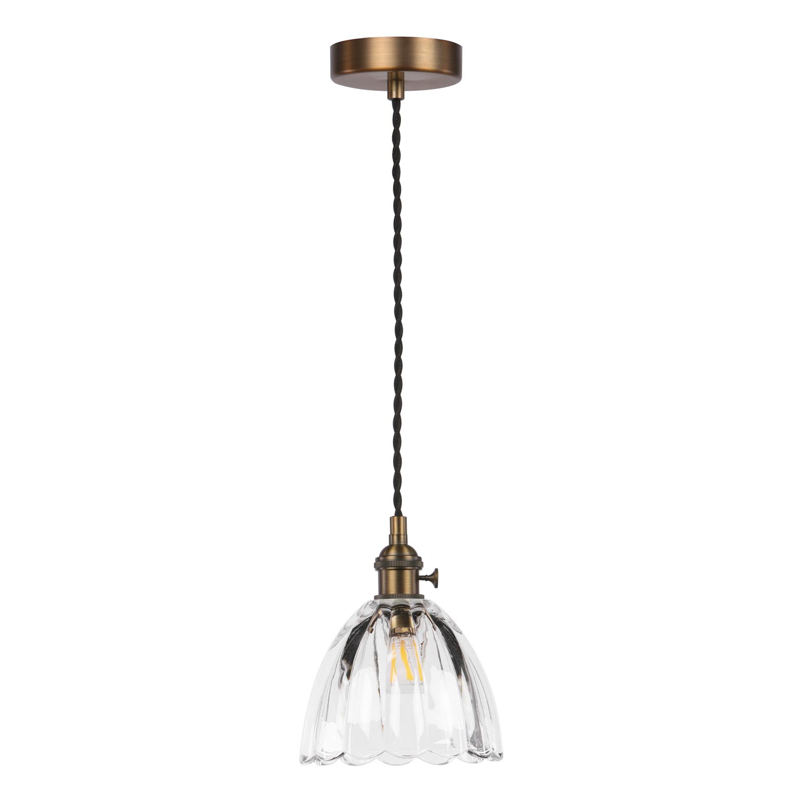 Hadano E14 Pendant Antique Bronze with Scalloped Bell Glass Shade