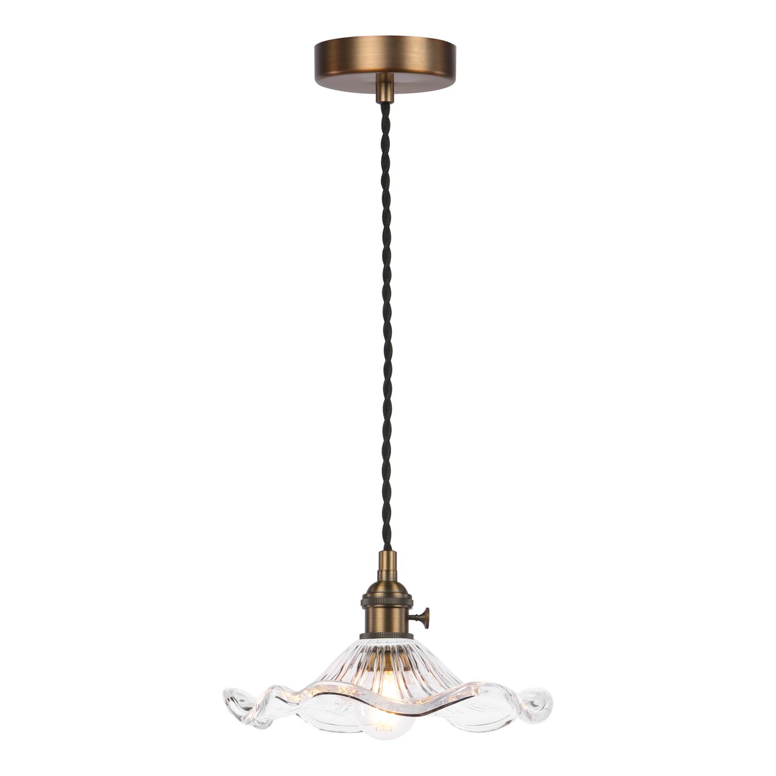 Hadano E14 Pendant Antique Bronze with Wavy Glass Shade