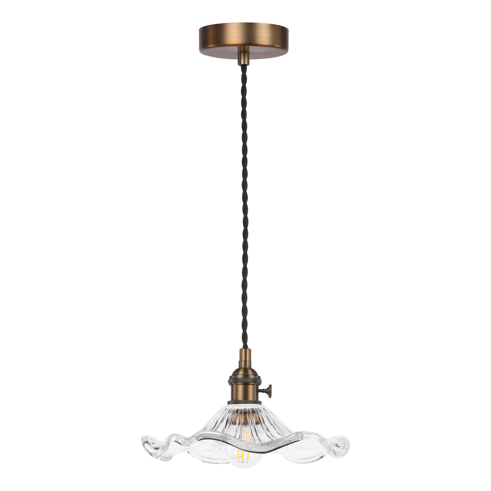 Hadano E14 Pendant Antique Bronze with Wavy Glass Shade