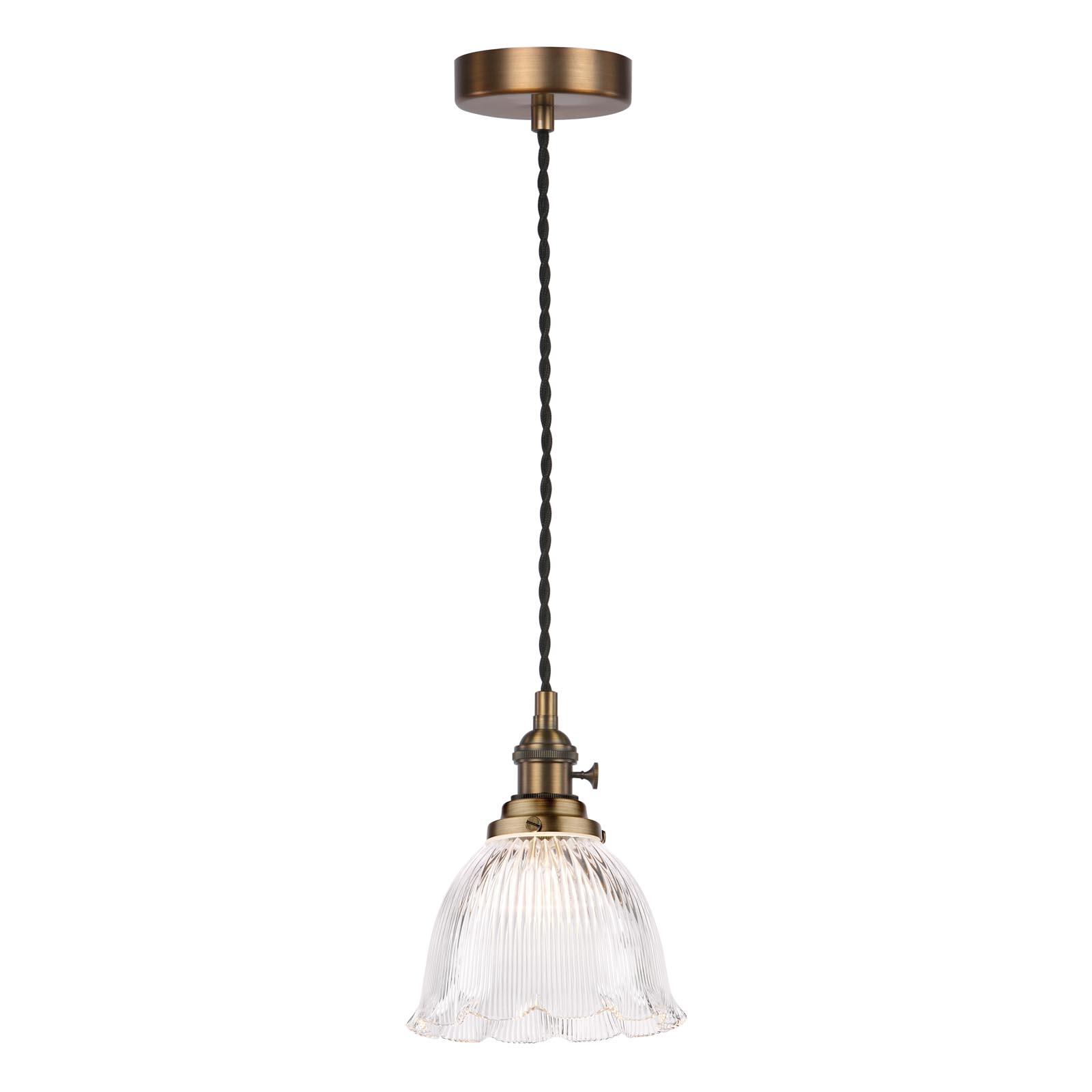 Hadano E14 Pendant Antique Bronze with Domed Ribbed Glass Shade