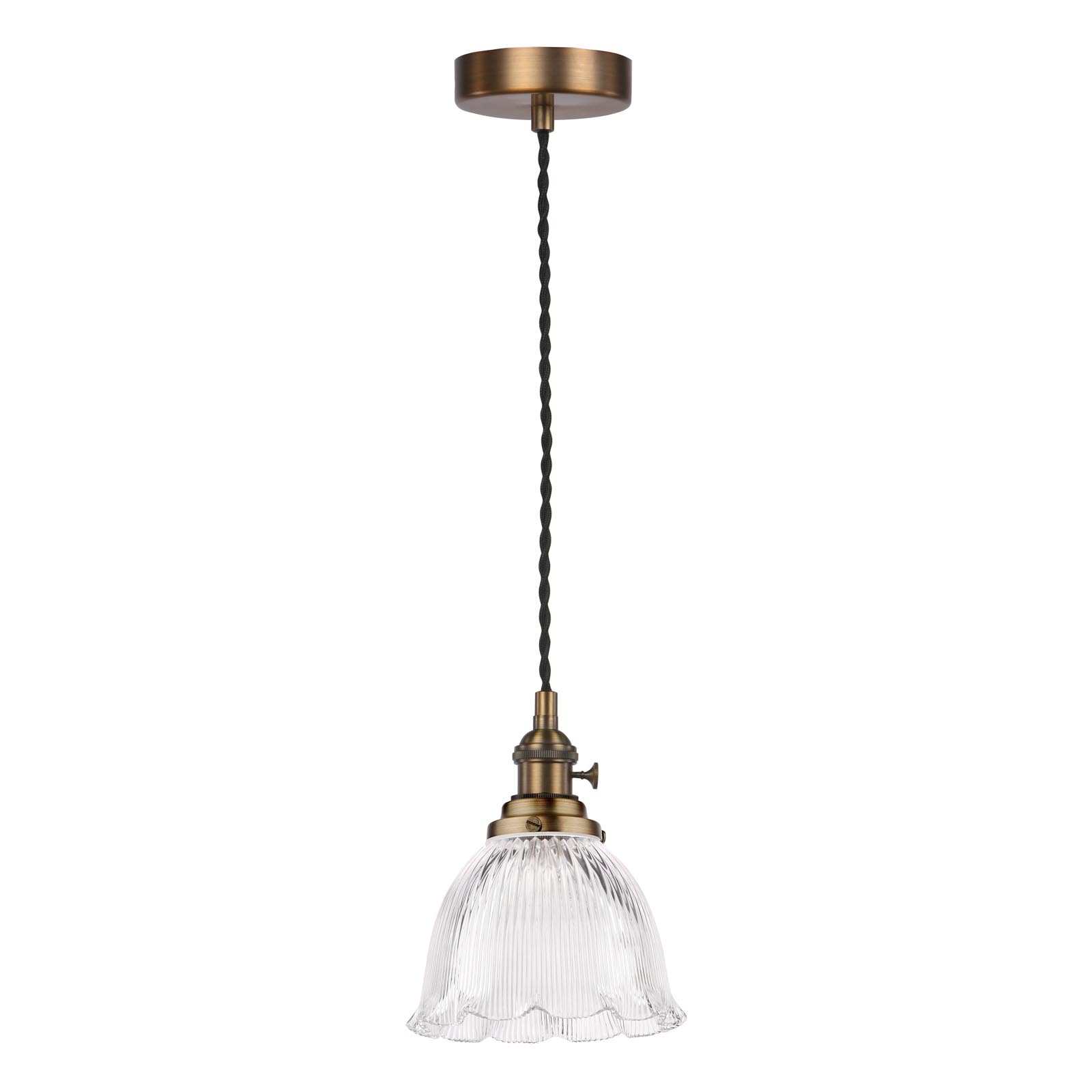 Hadano E14 Pendant Antique Bronze with Domed Ribbed Glass Shade