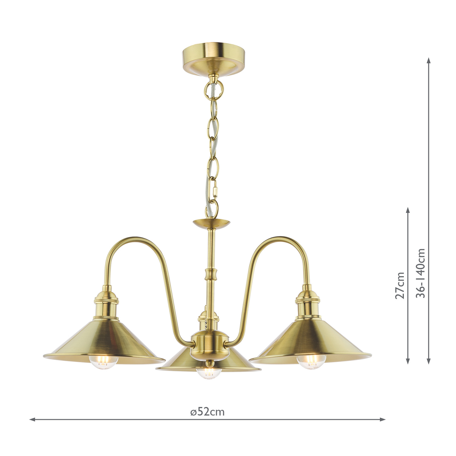 Hadano 3 Light Pendant Natural Brass and Aged Brass