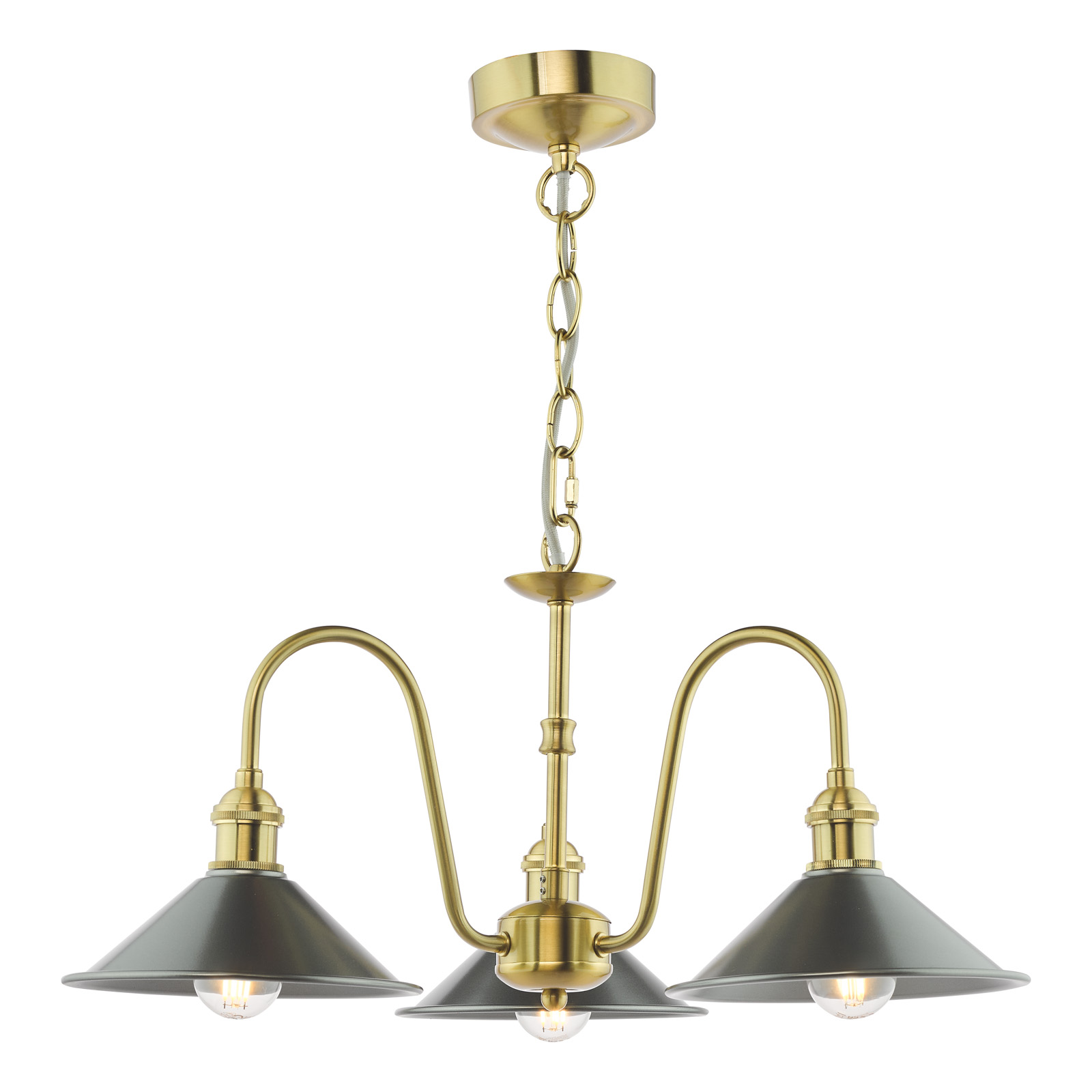 Hadano 3 Light Pendant Natural Brass and Antique Pewter