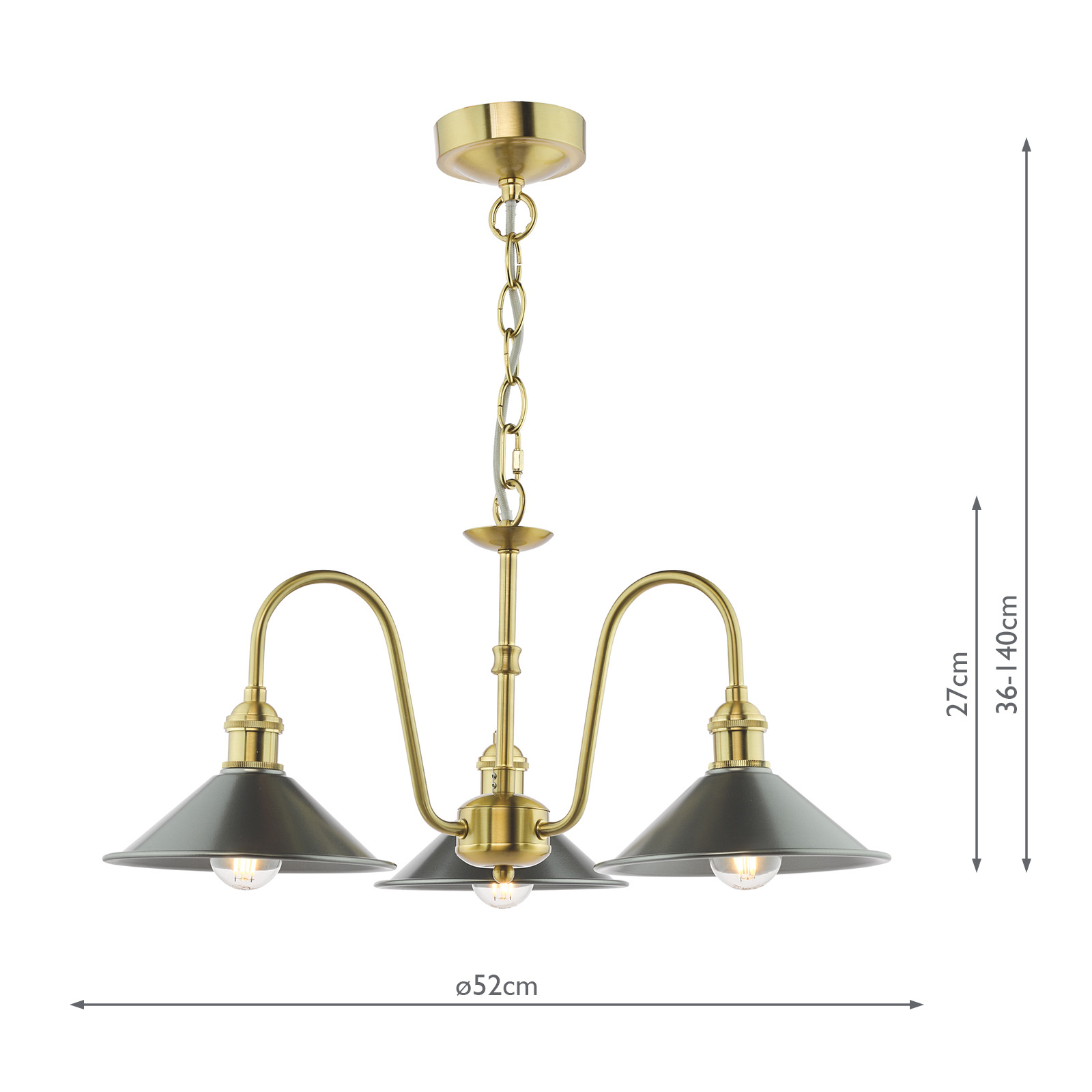 Hadano 3 Light Pendant Natural Brass and Antique Pewter
