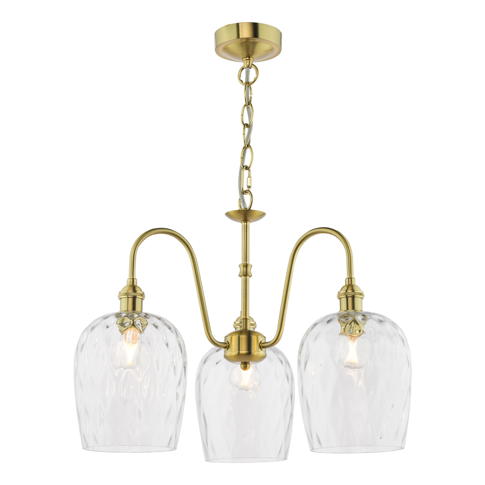 Hadano 3 Light Pendant Natural Brass and Glass