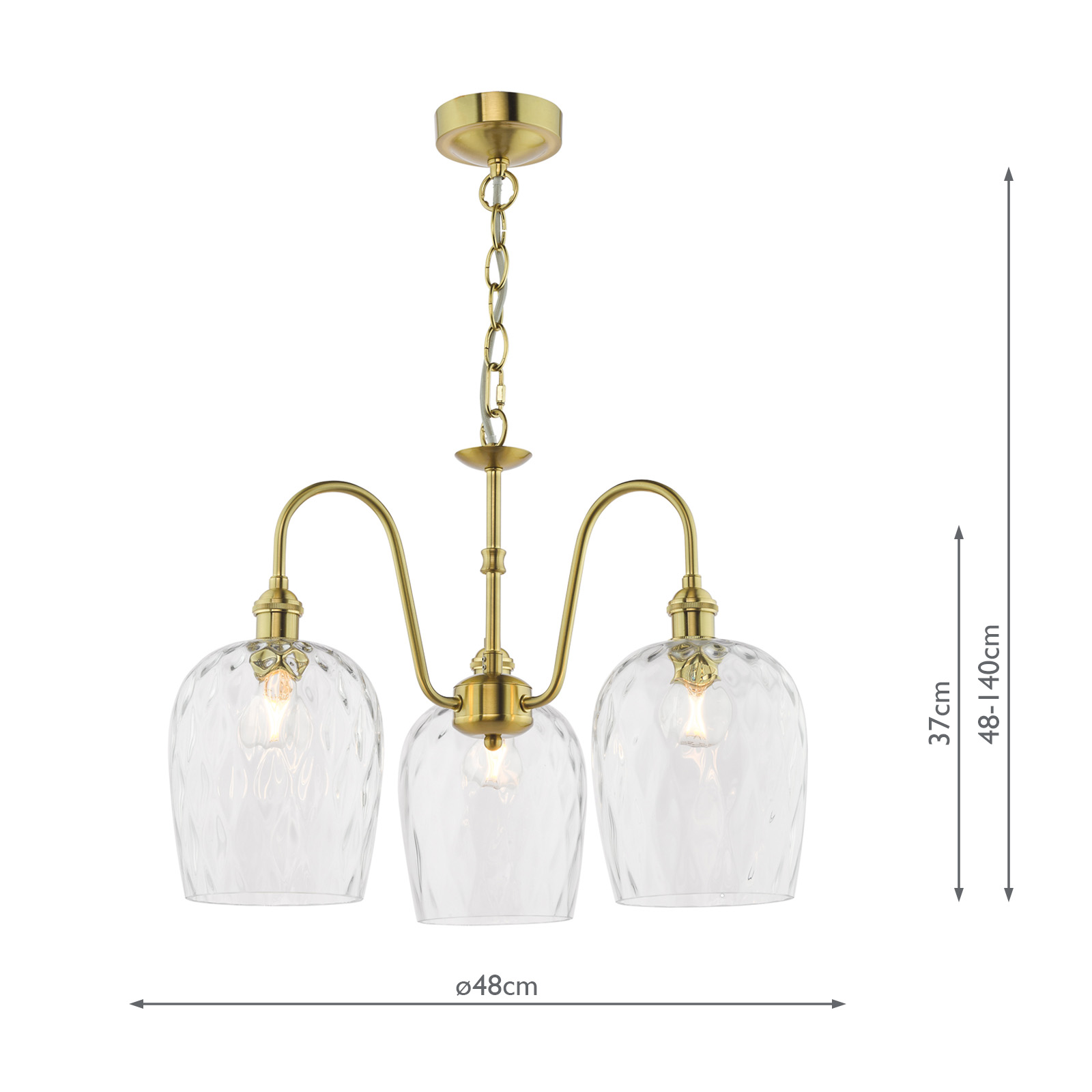 Hadano 3 Light Pendant Natural Brass and Glass