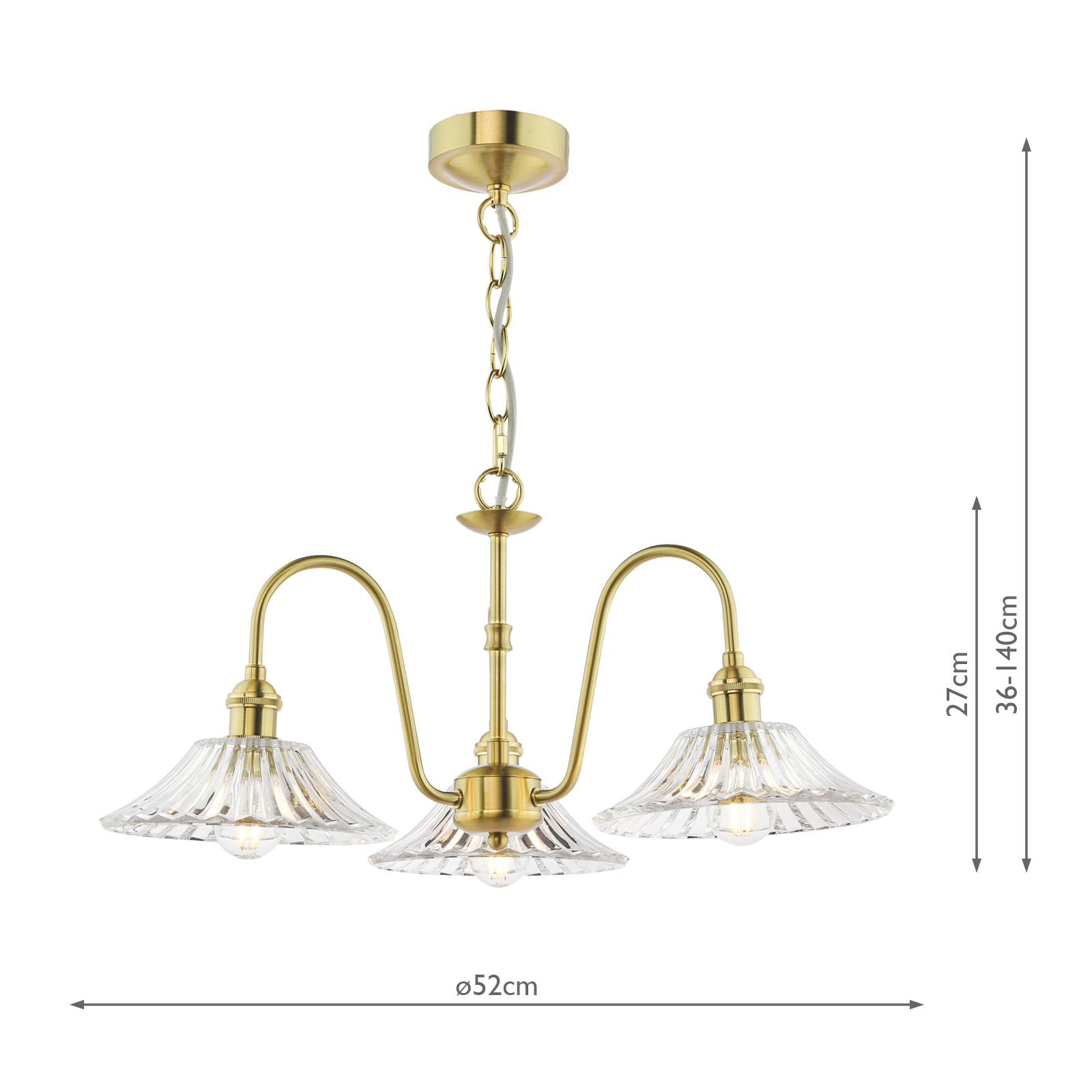 Hadano 3 Light Pendant Natural Brass and Glass