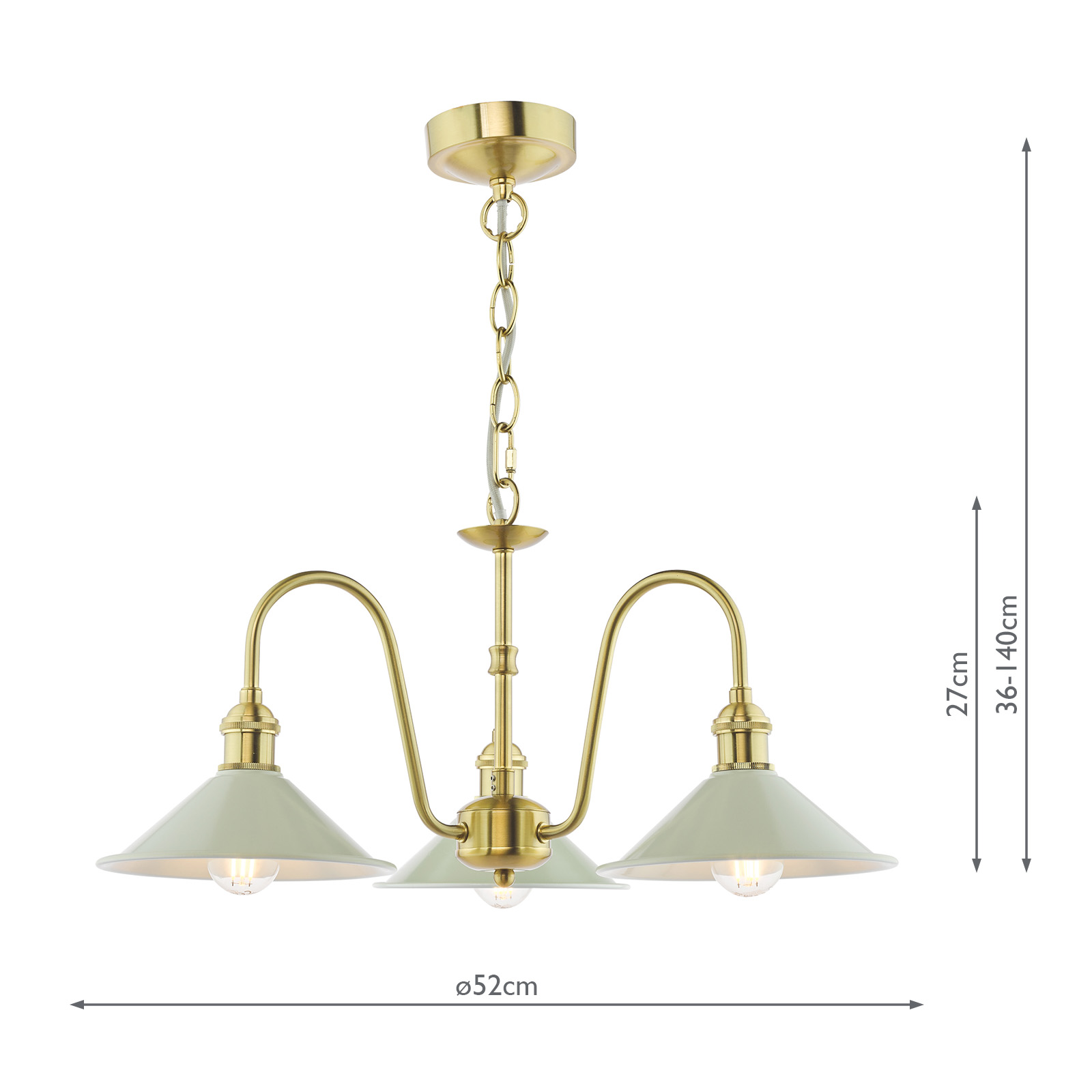 Hadano 3 Light Pendant Natural Brass and Matt Taupe