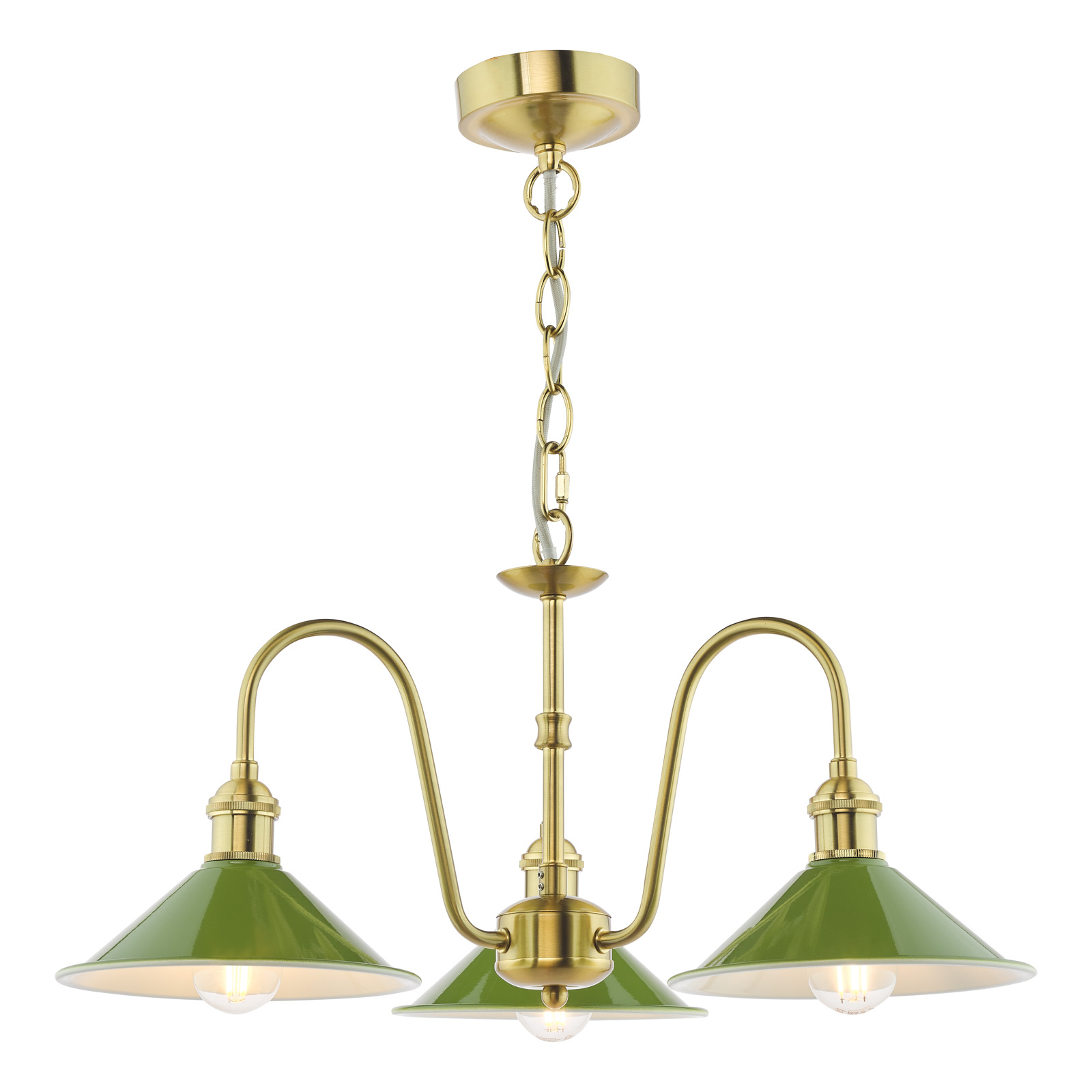 Hadano 3 Light Pendant Natural Brass and Matt Green