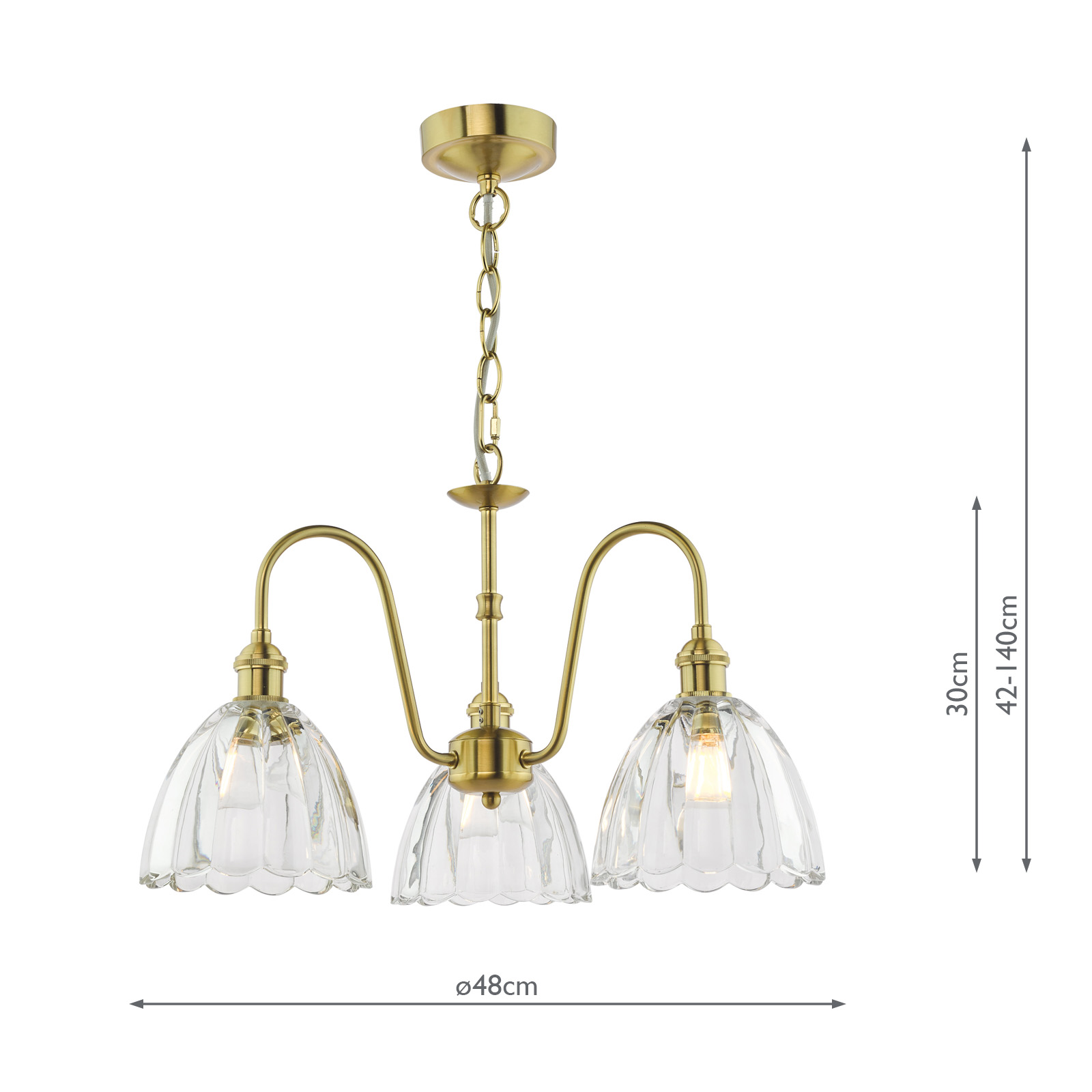 Hadano 3 Light Pendant Natural Brass and Glass
