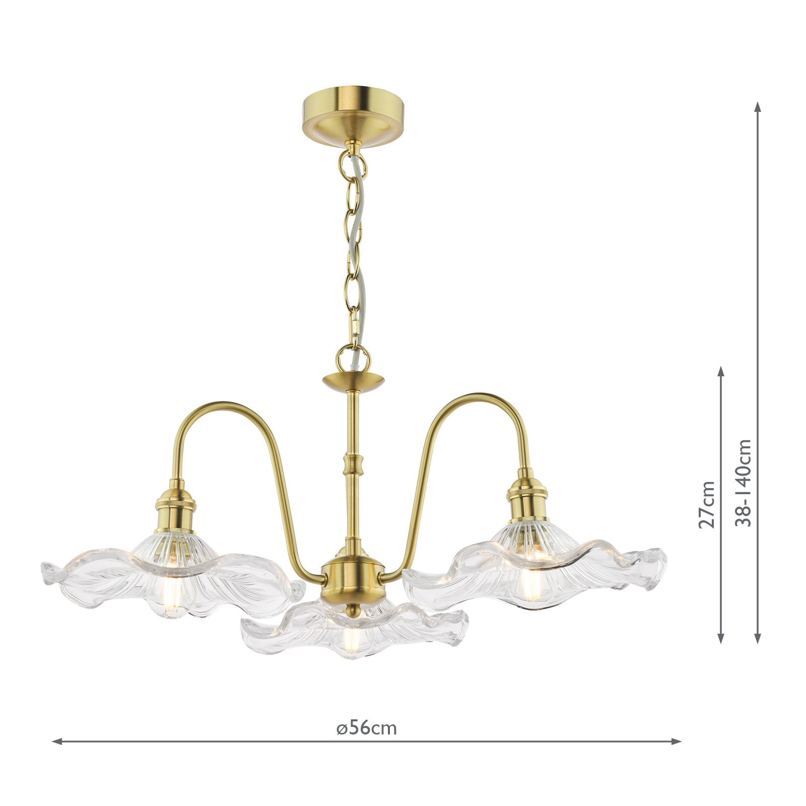 Hadano 3 Light Pendant Natural Brass and Glass
