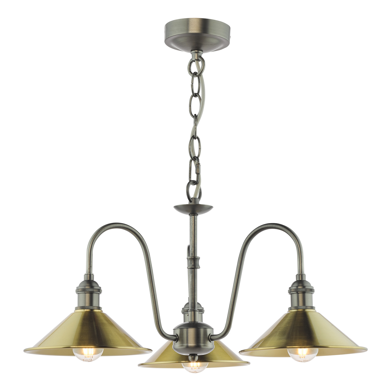 Hadano 3 Light Pendant Antique Chrome and Aged Brass