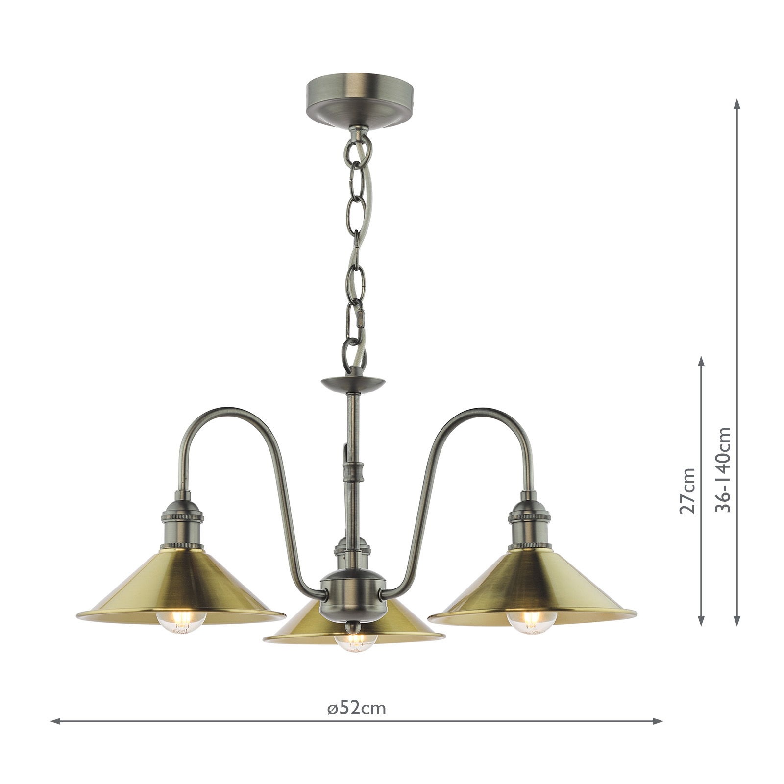Hadano 3 Light Pendant Antique Chrome and Aged Brass