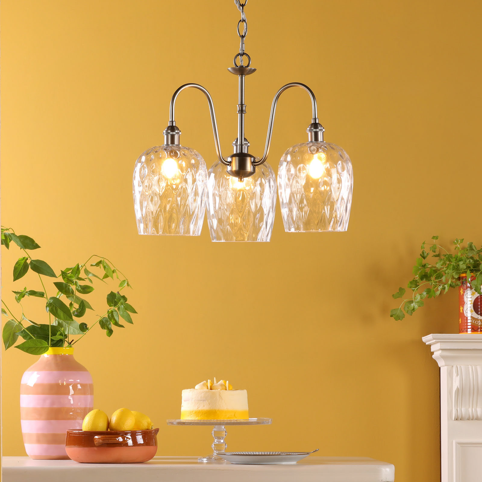 Hadano 3 Light Pendant Antique Chrome and Glass