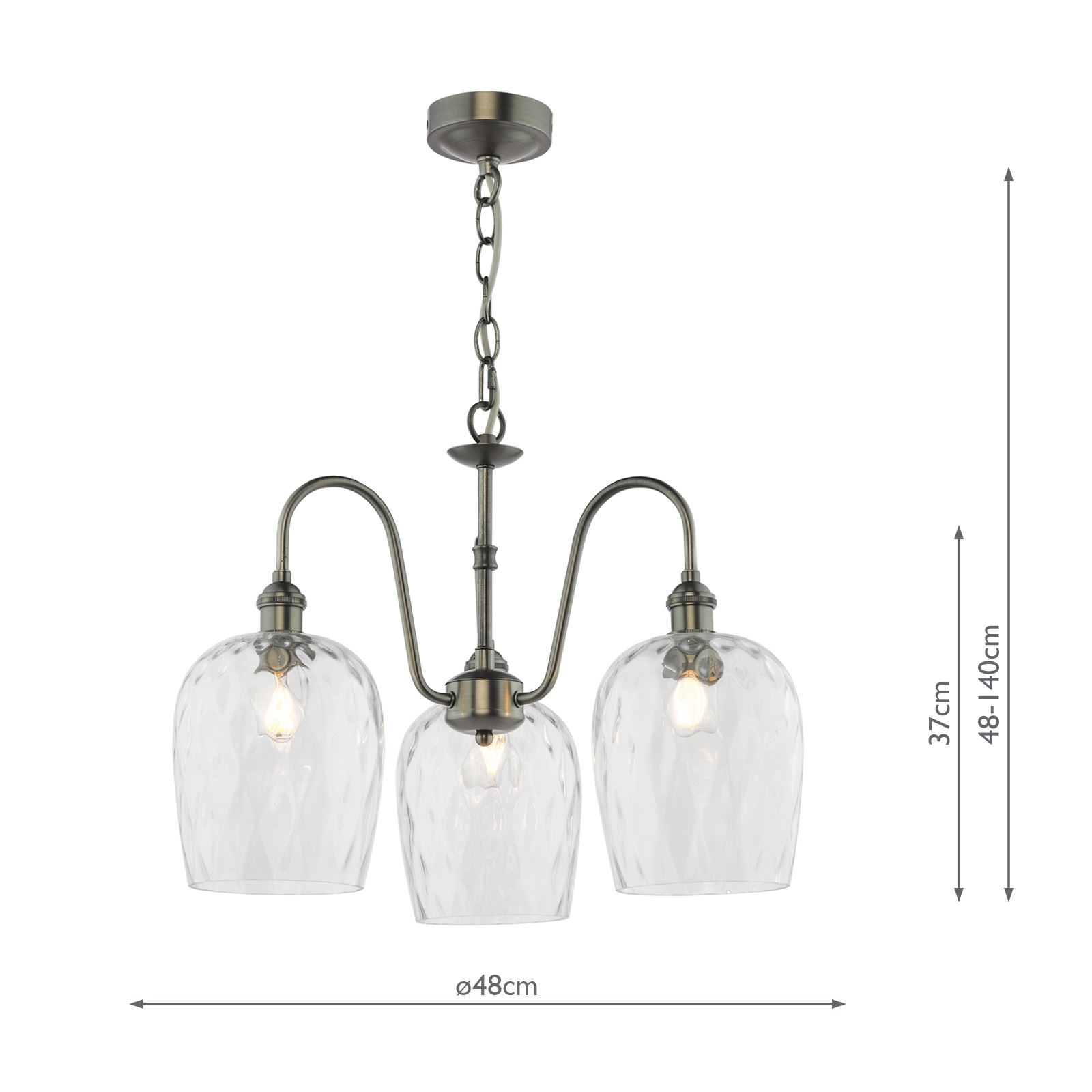 Hadano 3 Light Pendant Antique Chrome and Glass