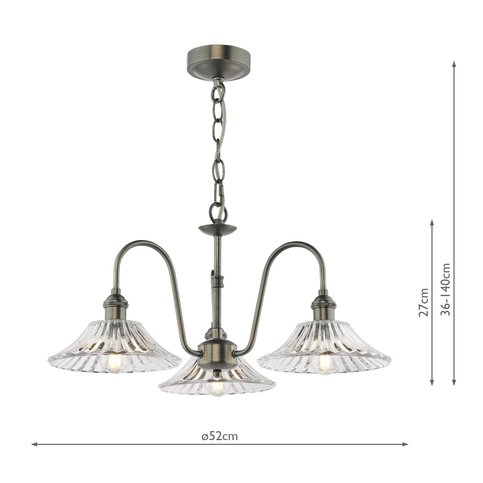 Hadano 3 Light Pendant Antique Chrome and Glass