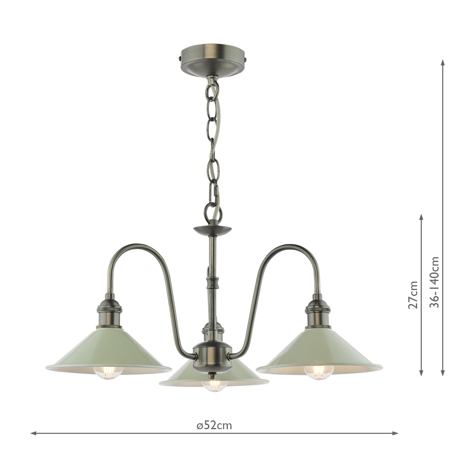 Hadano 3 Light Pendant Antique Chrome and Matt Taupe