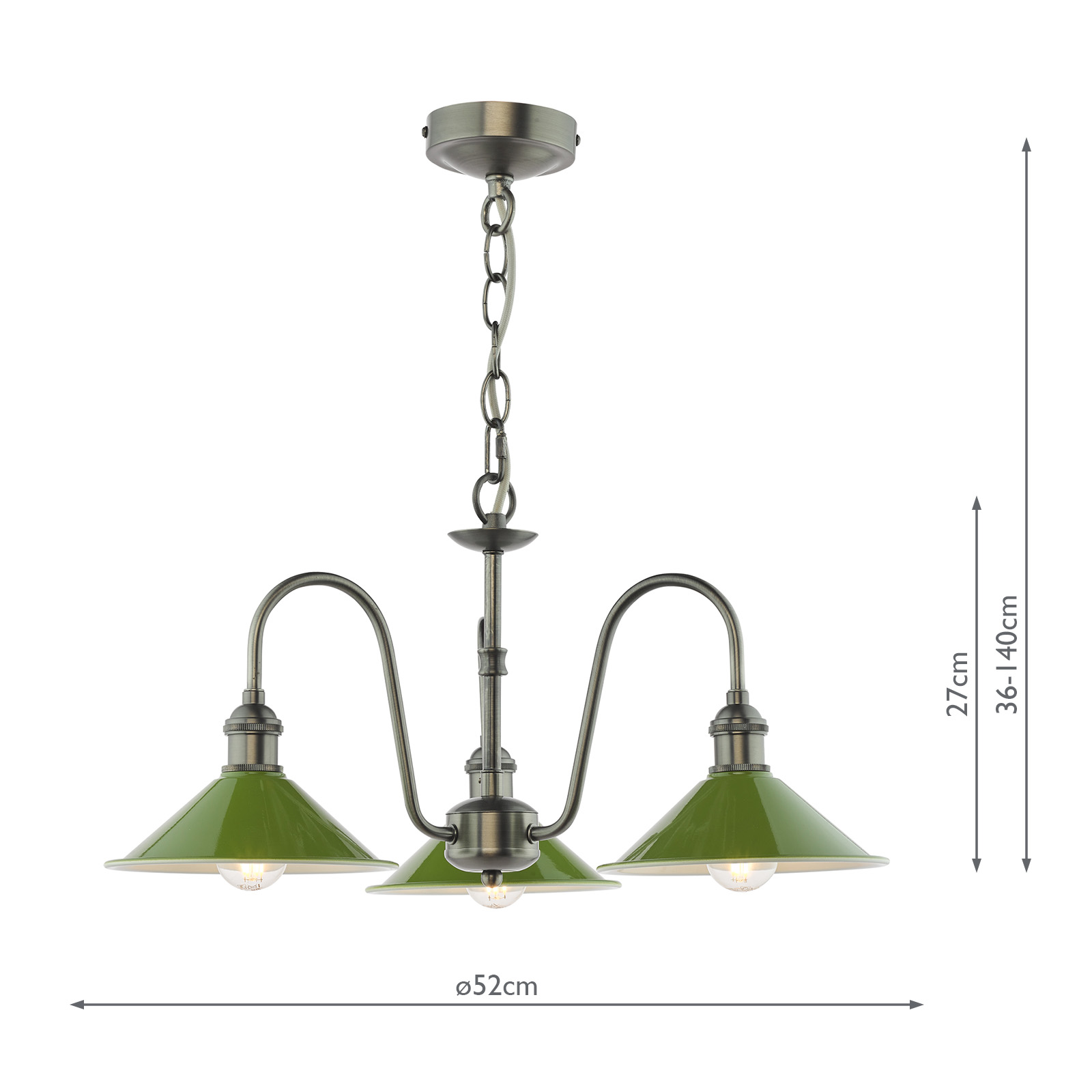Hadano 3 Light Pendant Antique Chrome and Matt Green