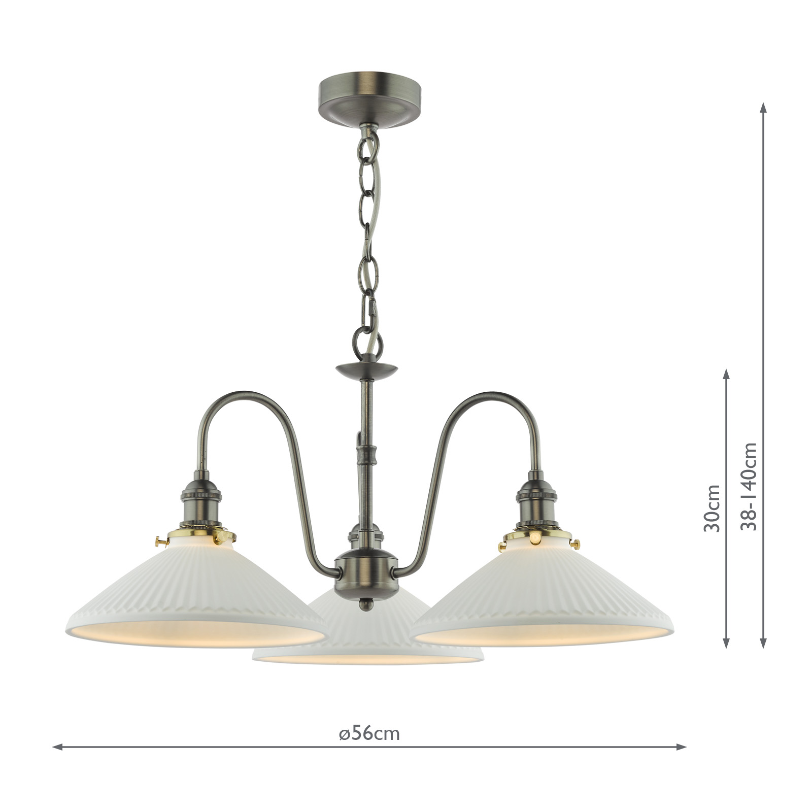 Hadano 3 Light Pendant Antique Chrome and White Ceramic