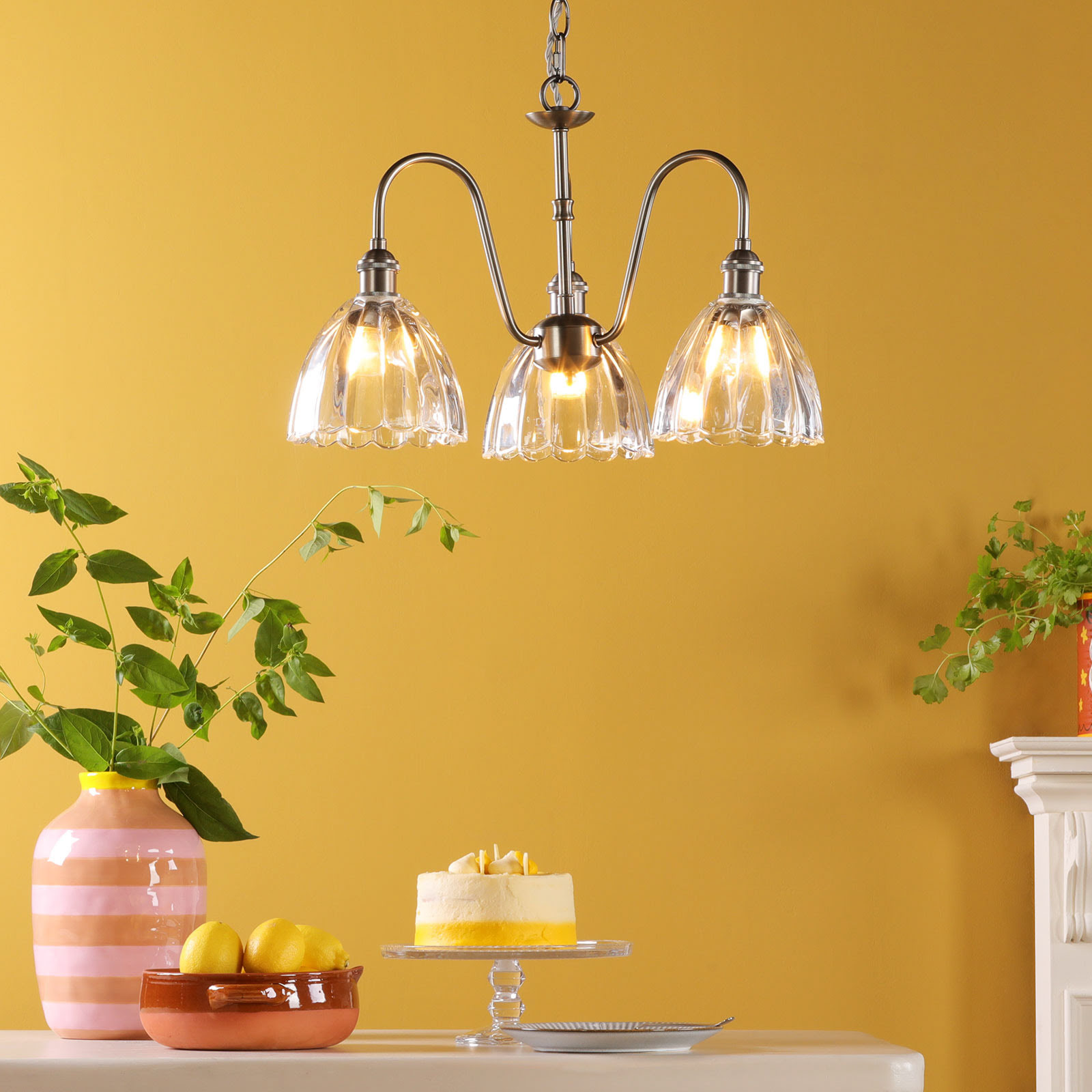 Hadano 3 Light Pendant Antique Chrome and Glass