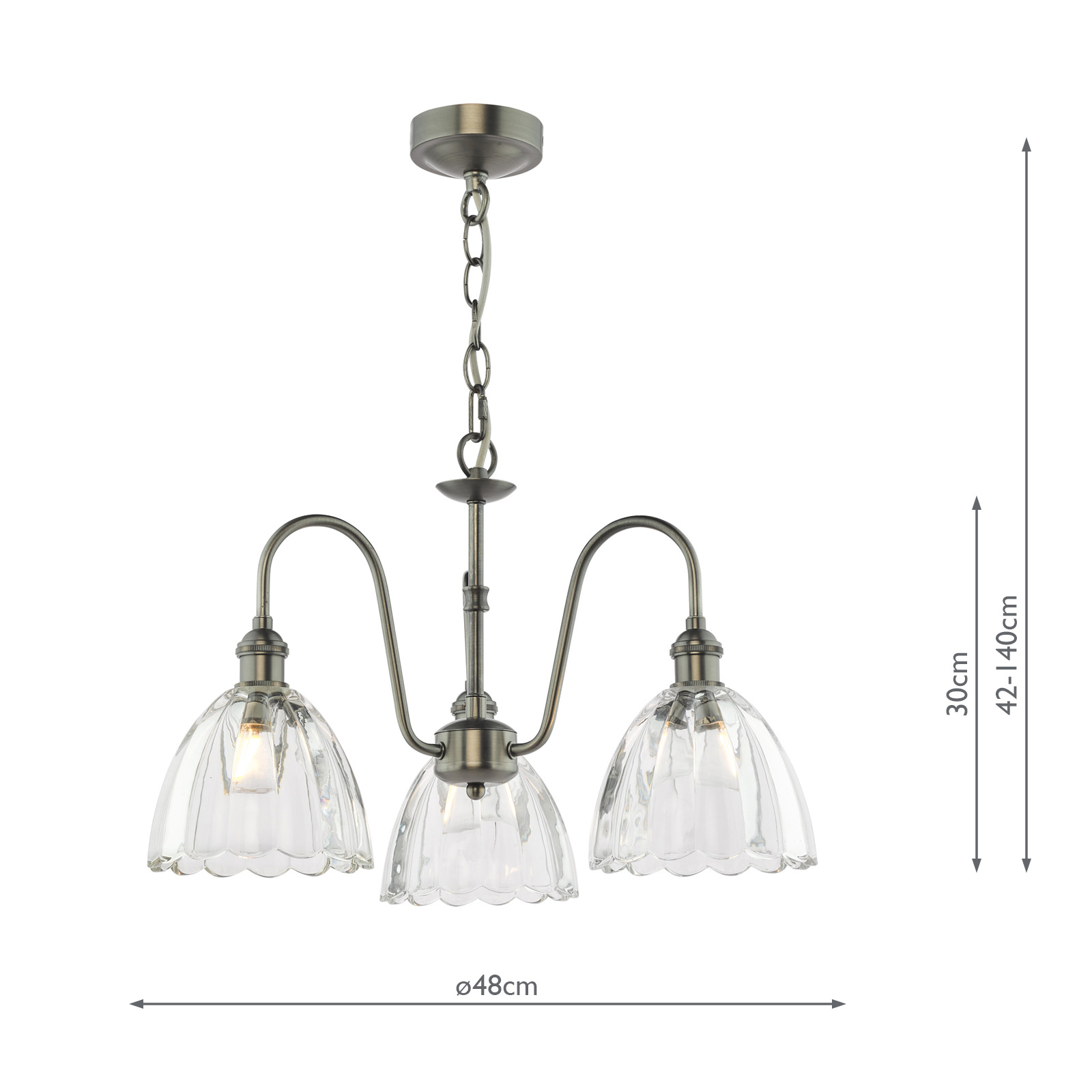 Hadano 3 Light Pendant Antique Chrome and Glass