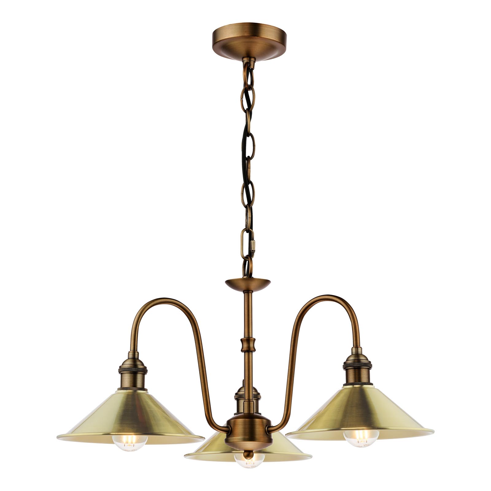 Hadano 3 Light Pendant Antique Bronze with Aged Brass Metal Shades 18cm