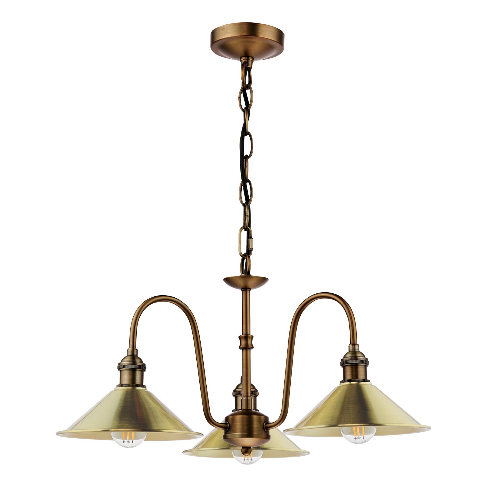 Hadano 3 Light Pendant Antique Bronze with Aged Brass Metal Shades 18cm