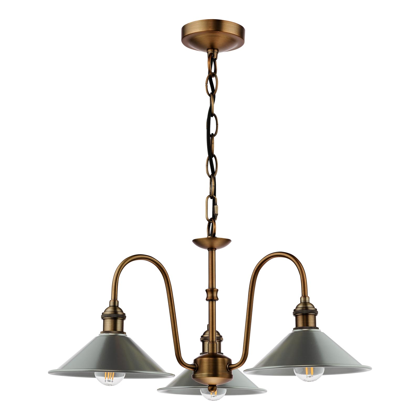 Hadano 3 Light Pendant Antique Bronze with Pewter Metal Shades 18cm