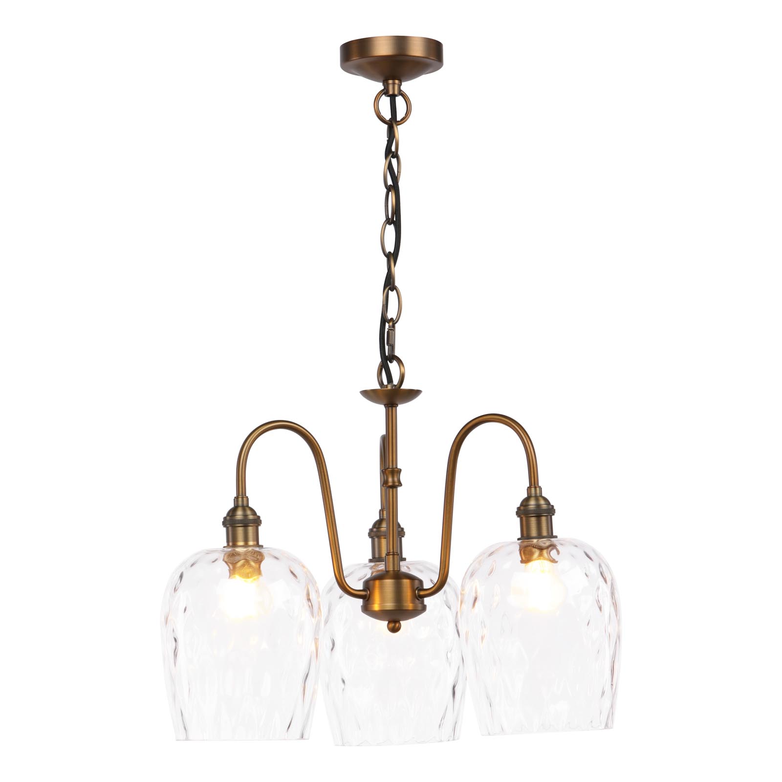 Hadano 3 Light Pendant Antique Bronze with Clear Dimpled Glass Shades