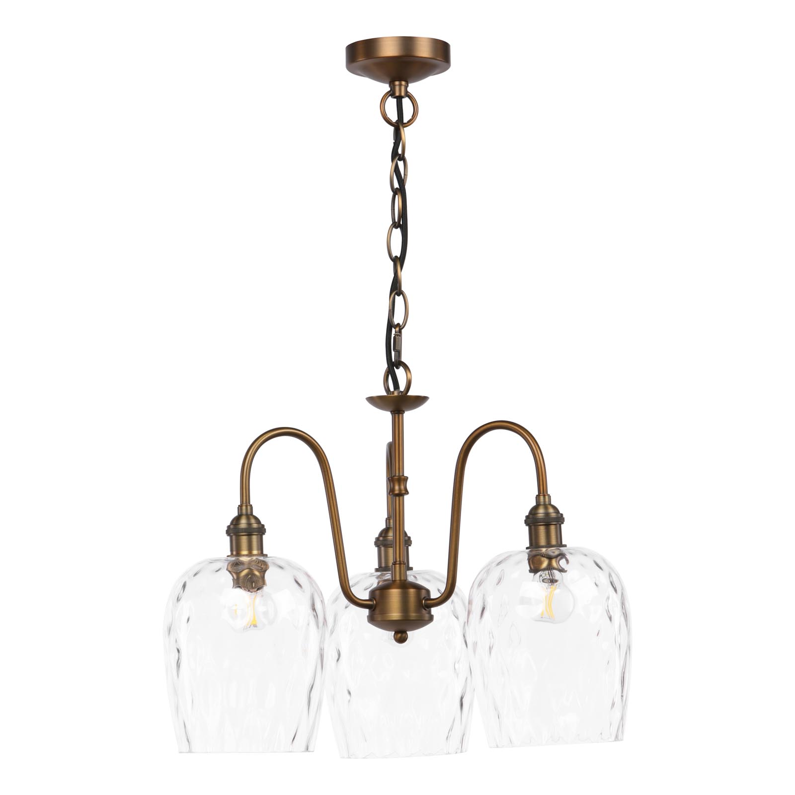 Hadano 3 Light Pendant Antique Bronze with Clear Dimpled Glass Shades