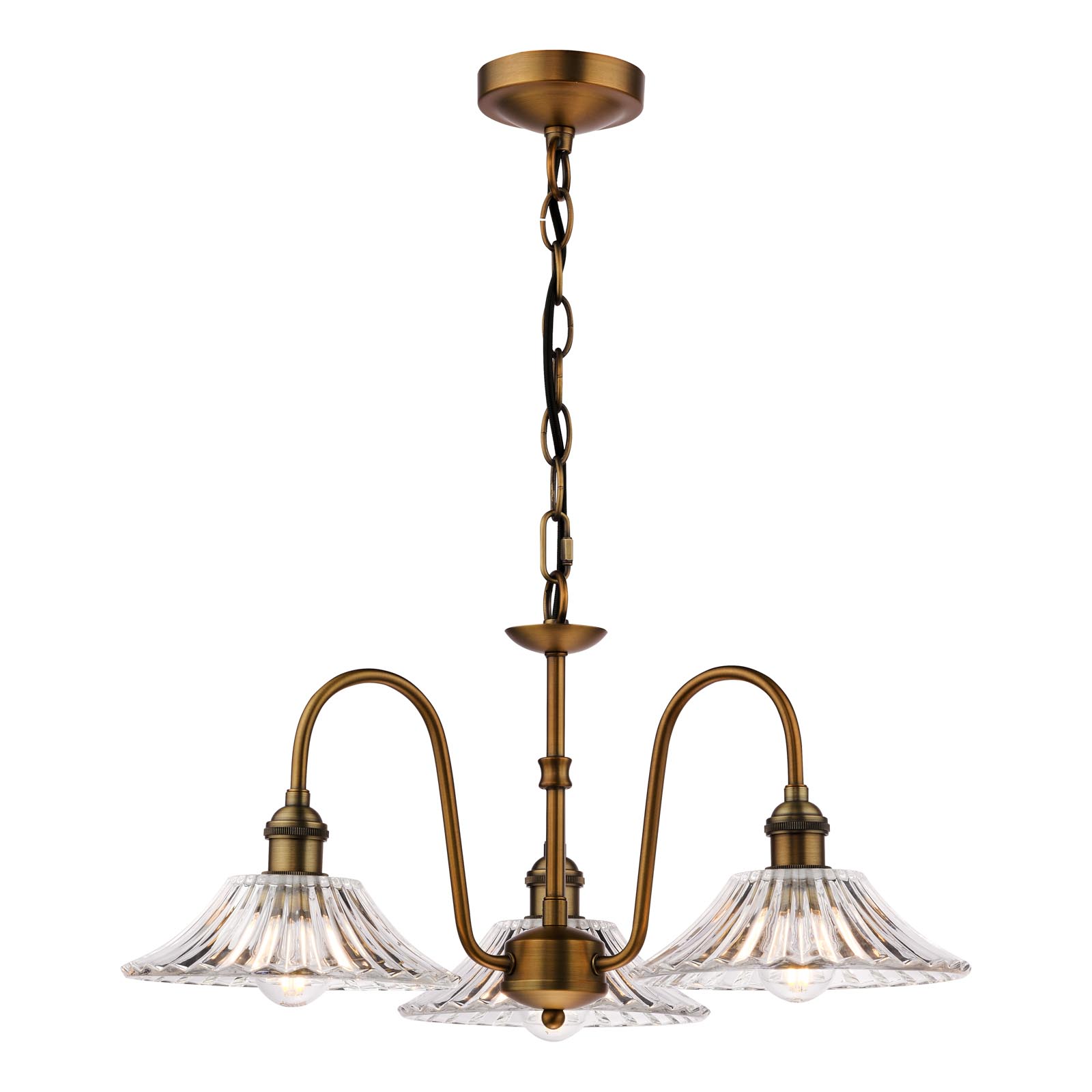 Hadano 3 Light Pendant Antique Bronze with Clear Flared Glass Shades